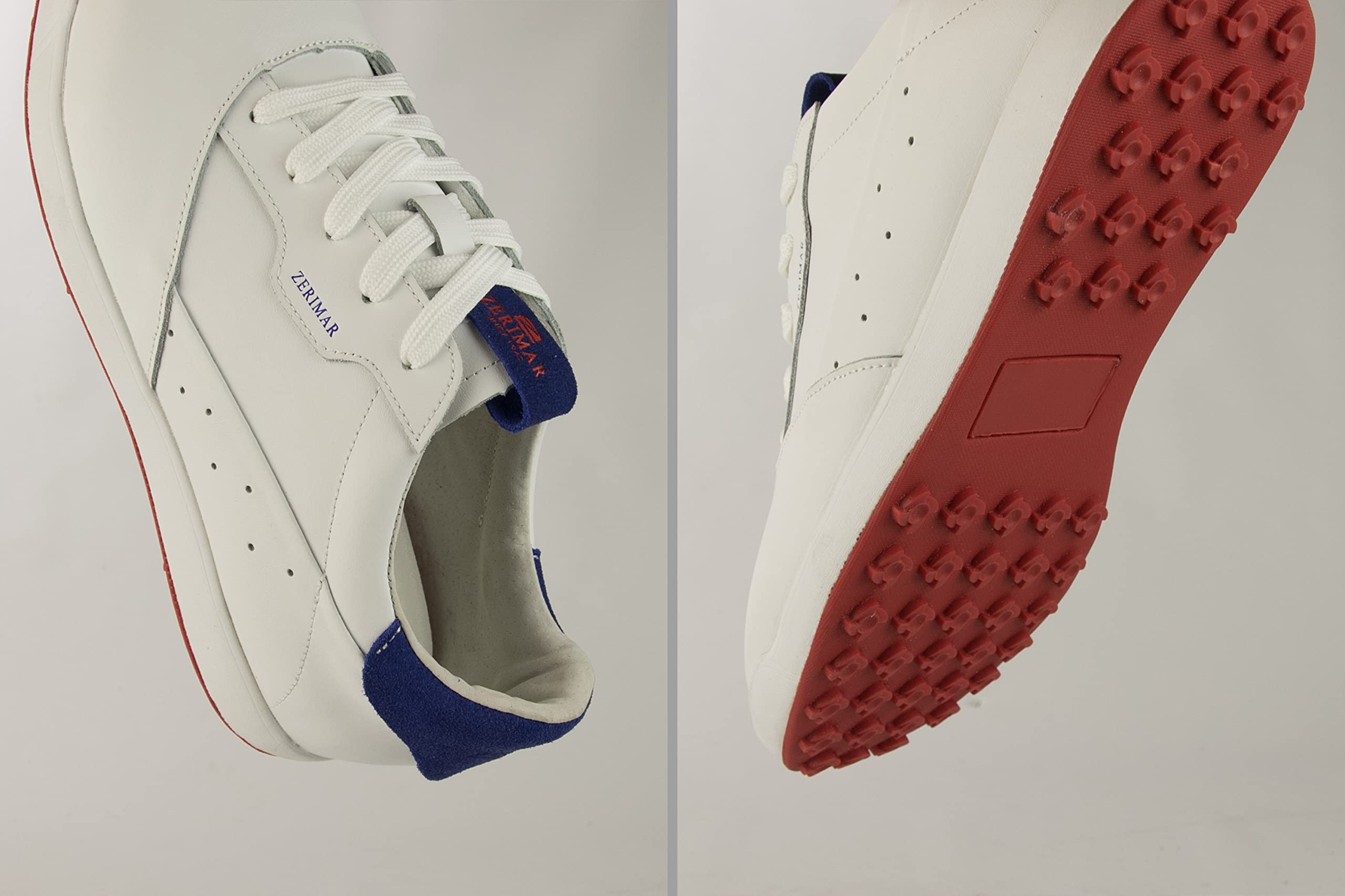 Zerimar Calzado Golf Cuero Natural – Zapato Deportivo Hombre con Diseño Elegante y Gran Comodidad, Blanco Azul Marino – 40