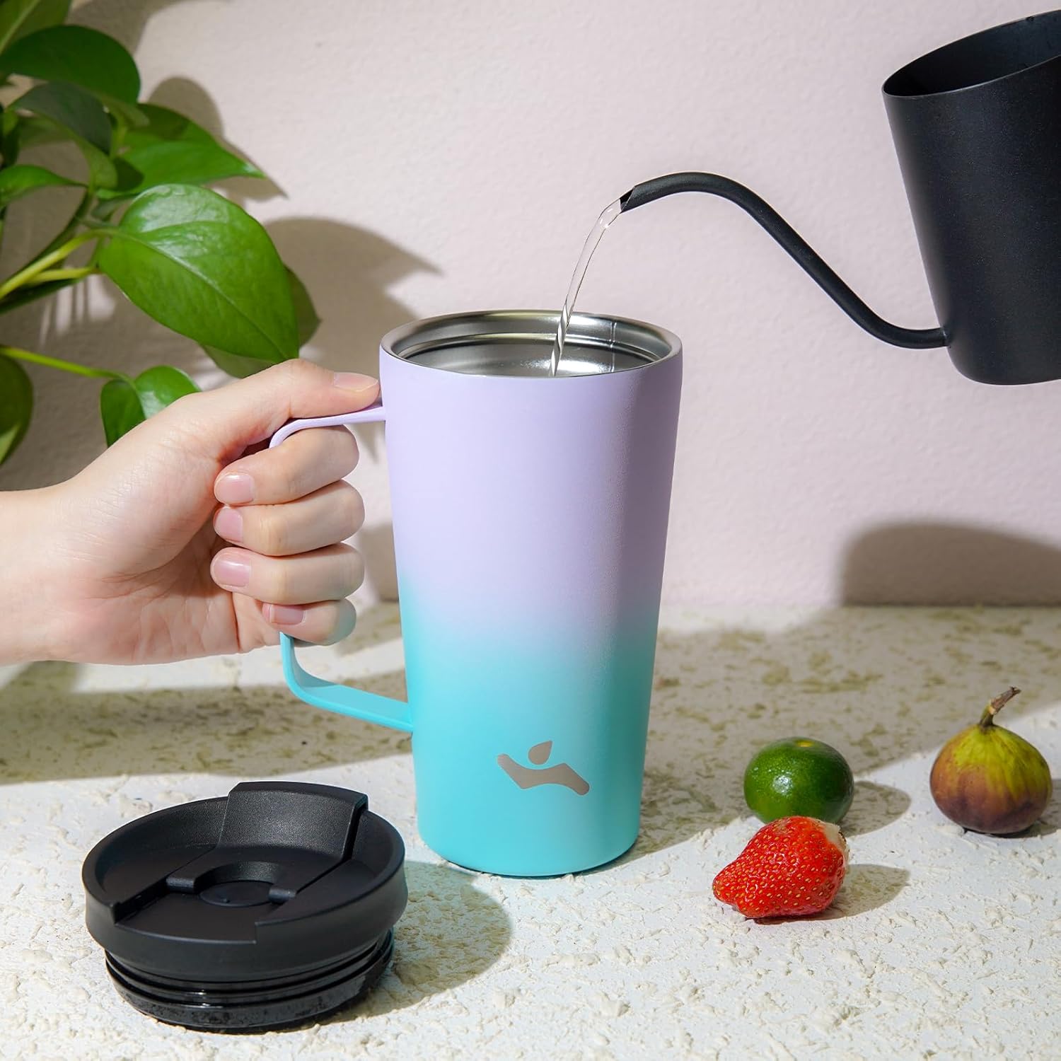 Insulated Tumbler with Handle and Straw, 18 OZ Travel Coffee Mug Stainless Steel Cup Metal Water Bottle,Lavender Green - Image 5