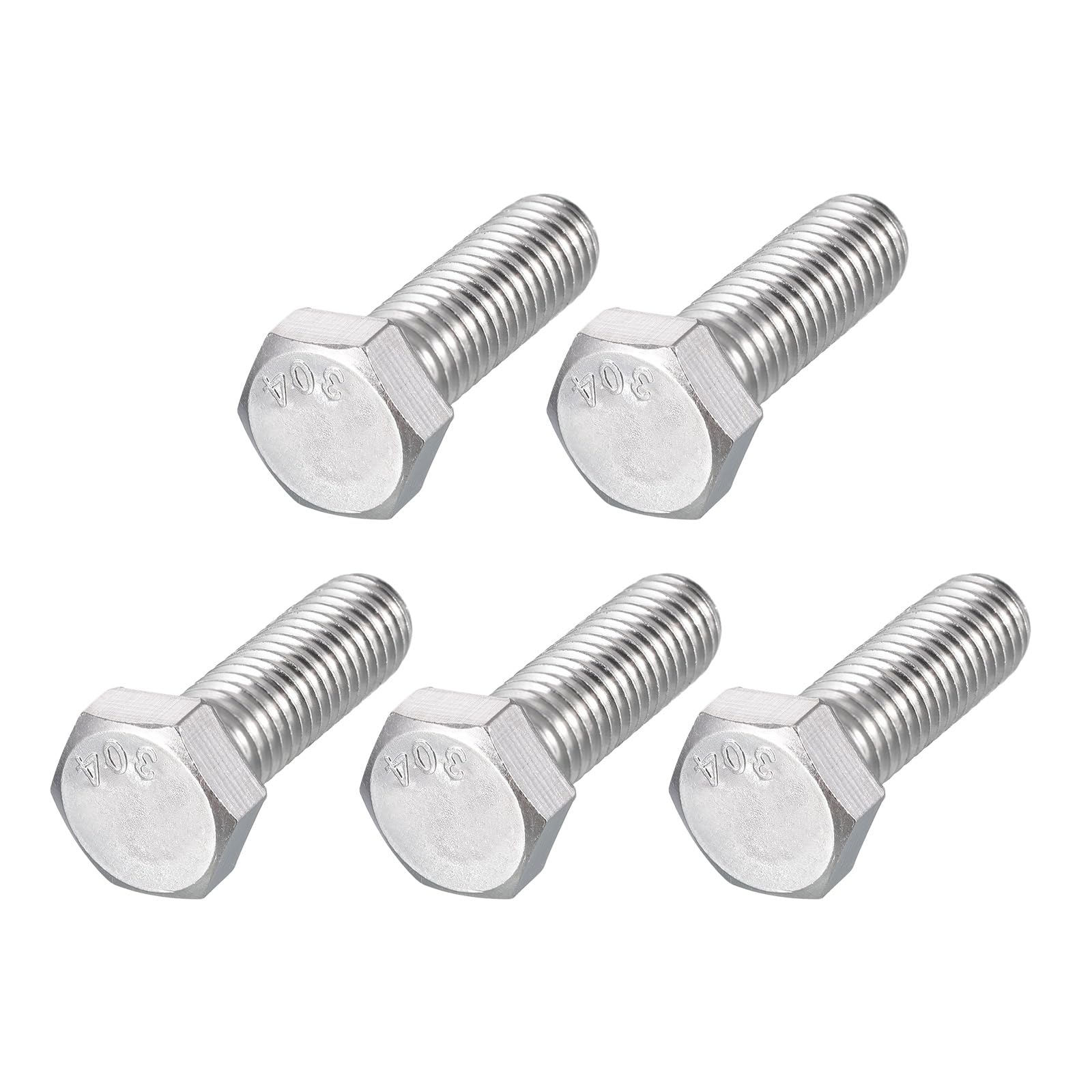 METALLIXITY Hex Head Bolts (1/2-13 x 1-1/2") 5Pcs, 304 Stainless Steel 18-8, Fully Threaded, External Hex Drive, Plain Finish