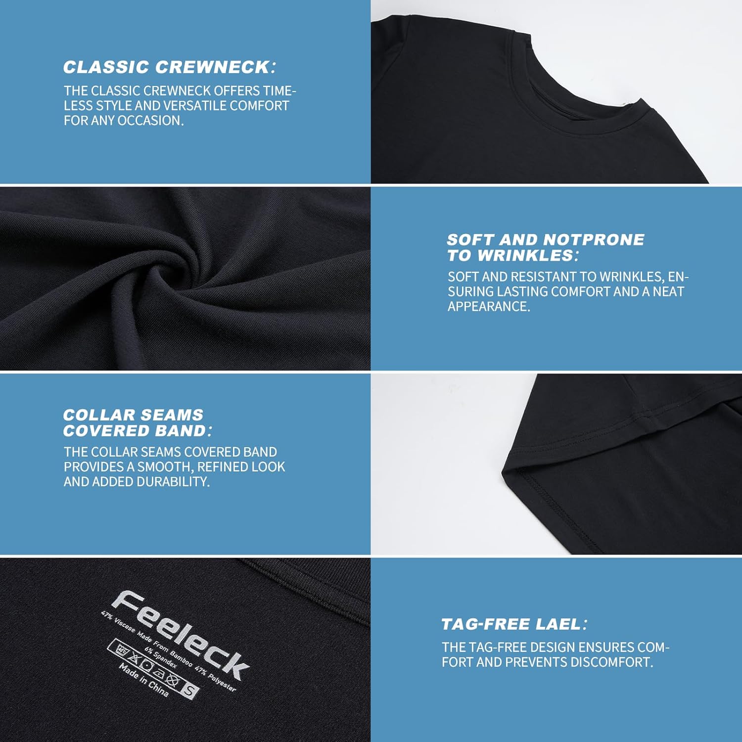 Mens Undershirts Moisture-Wicking T-Shirts 3 Pack Crewneck Basic Tees for Men - Image 4