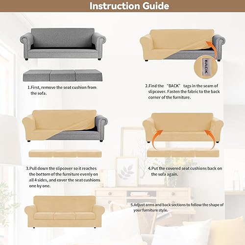 Miniatura 5 de WEERRW 4 fundas de terciopelo de alta elasticidad para sofá de 3 cojines, protector de muebles lavable con parte inferior elástica antideslizante,
