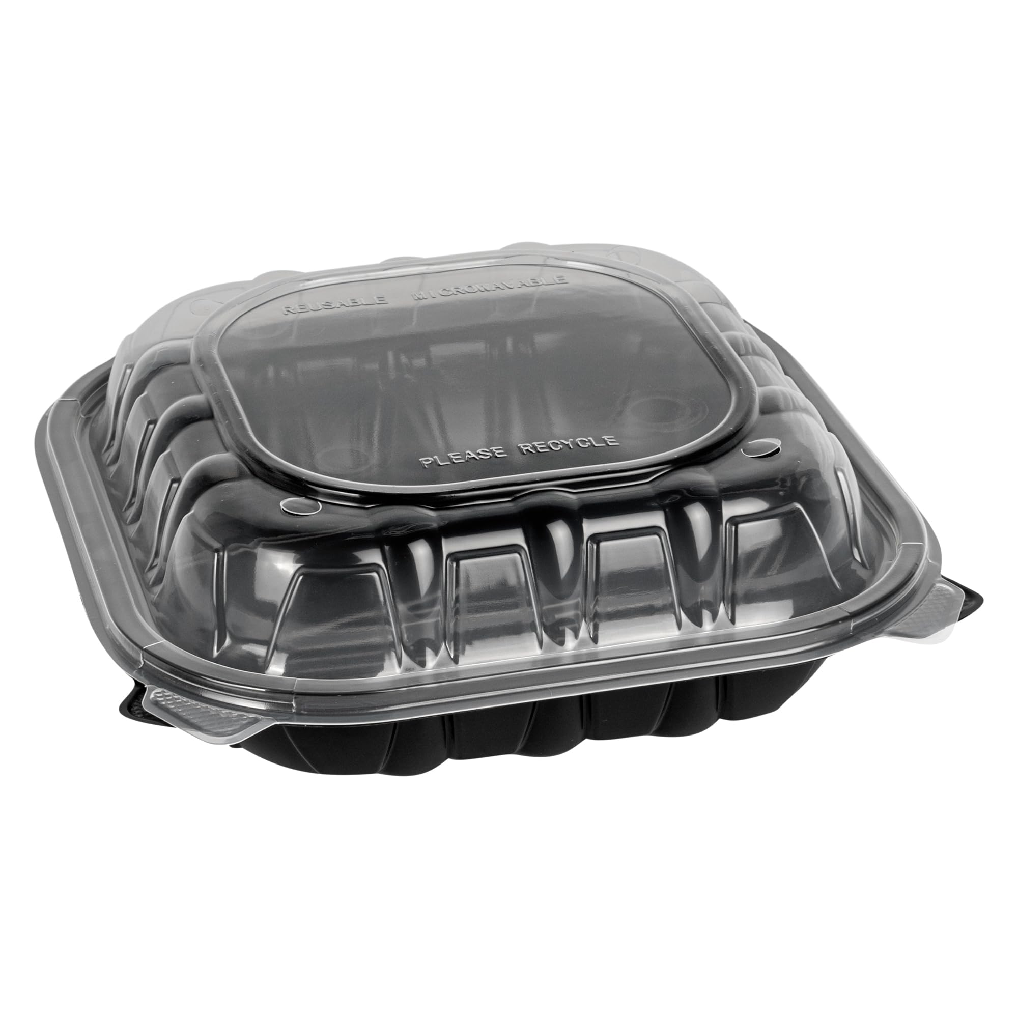 Restaurantware Thermo Tek pojemniki z klapką, 50 jednorazowych pudełek na wynos – 3 przegrody, wentylowane pokrywki, czarne plastikowe pojemniki do przygotowywania posiłków, nadają się do kuchenki