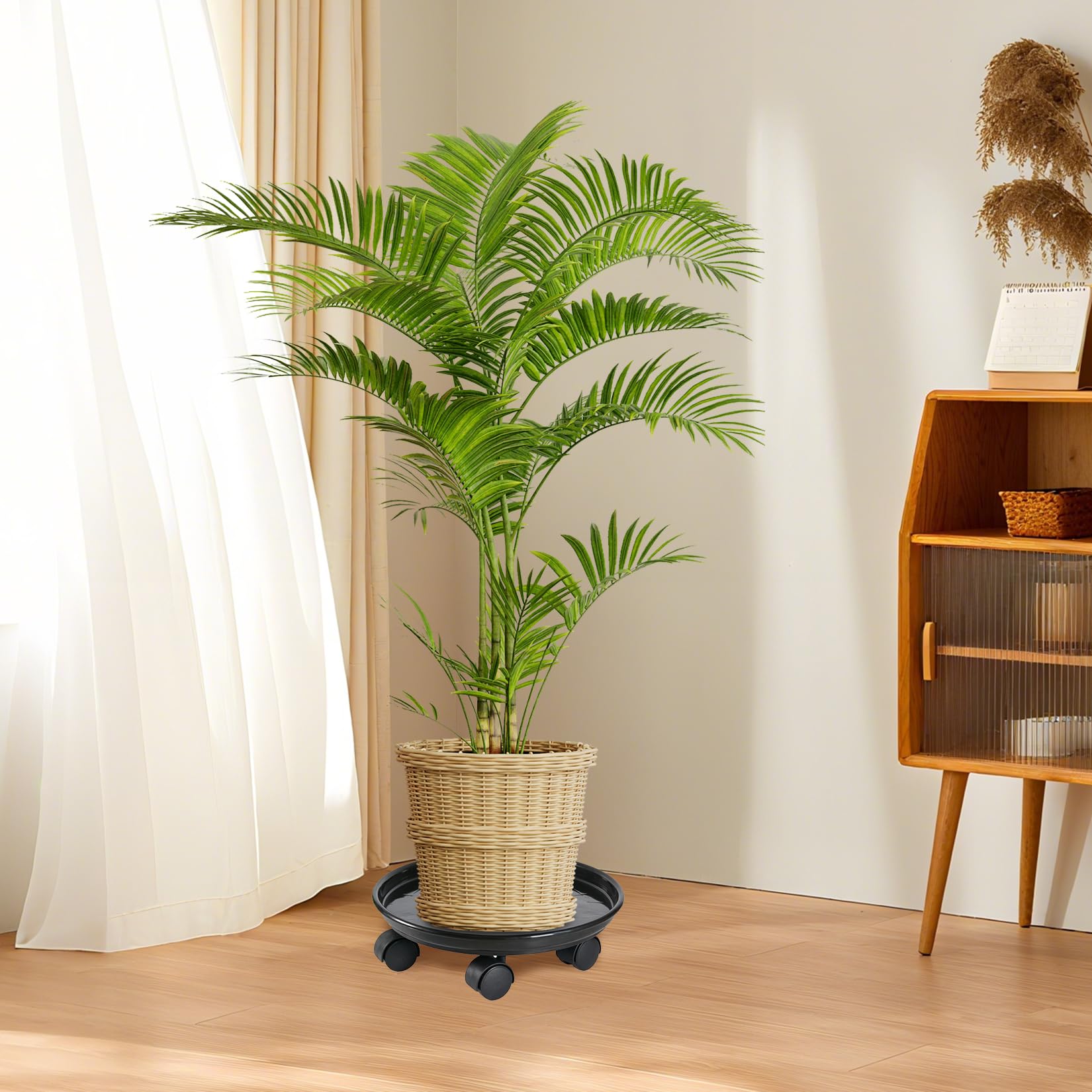 3 Pièces Chariot Roulant pour Plantes Rond Sous-Pot avec Roulettes Universelles Support pour Plantes Chariot Mobile pour Intérieur et Extérieur Capacité de Charge 50 kg 30 cm Noir
