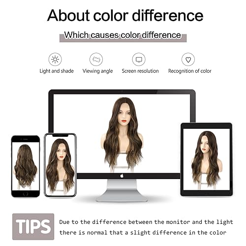 Miniatura 6 de Pelucas largas de color marrón para mujer, pelucas de cabello ondulado rizado, aspecto natural, peluca de fibra sintética resistente al calor, para