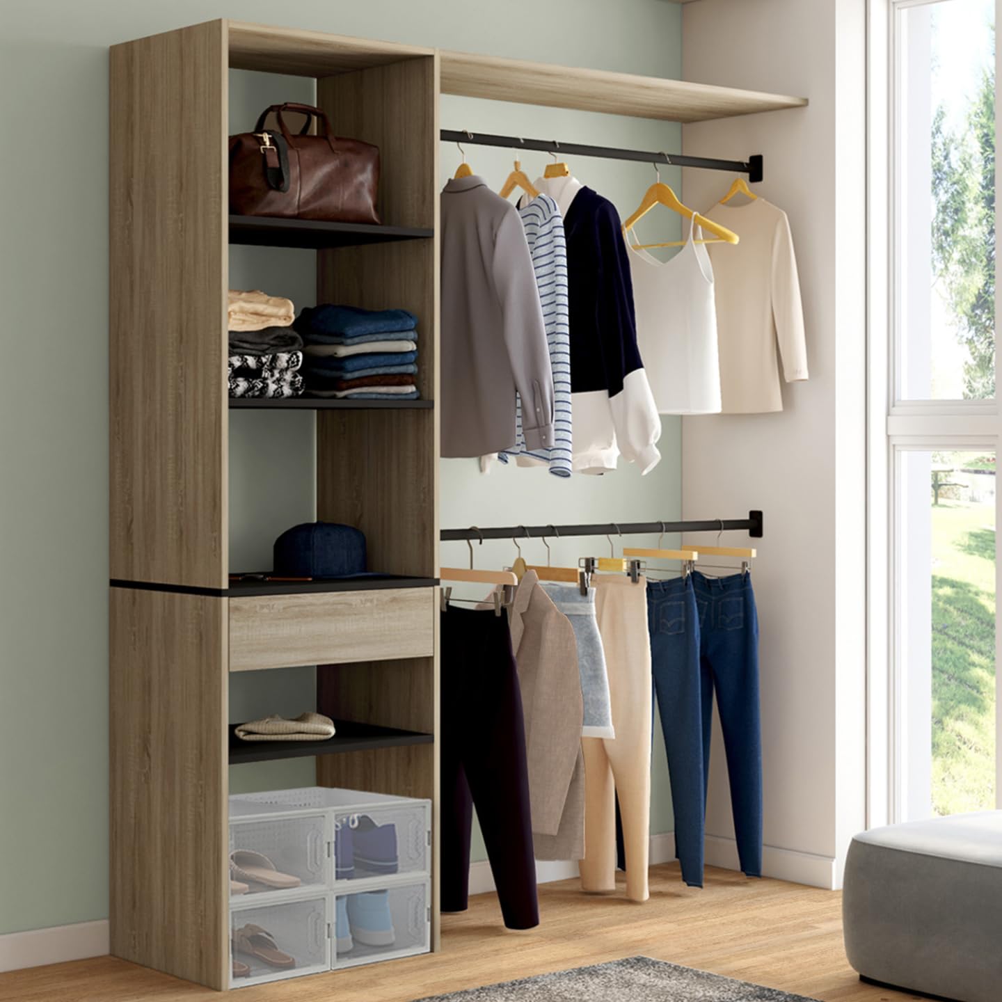IDMarket - Kit dressing penderie MELINE 160 x 40 x 180 cm hêtre