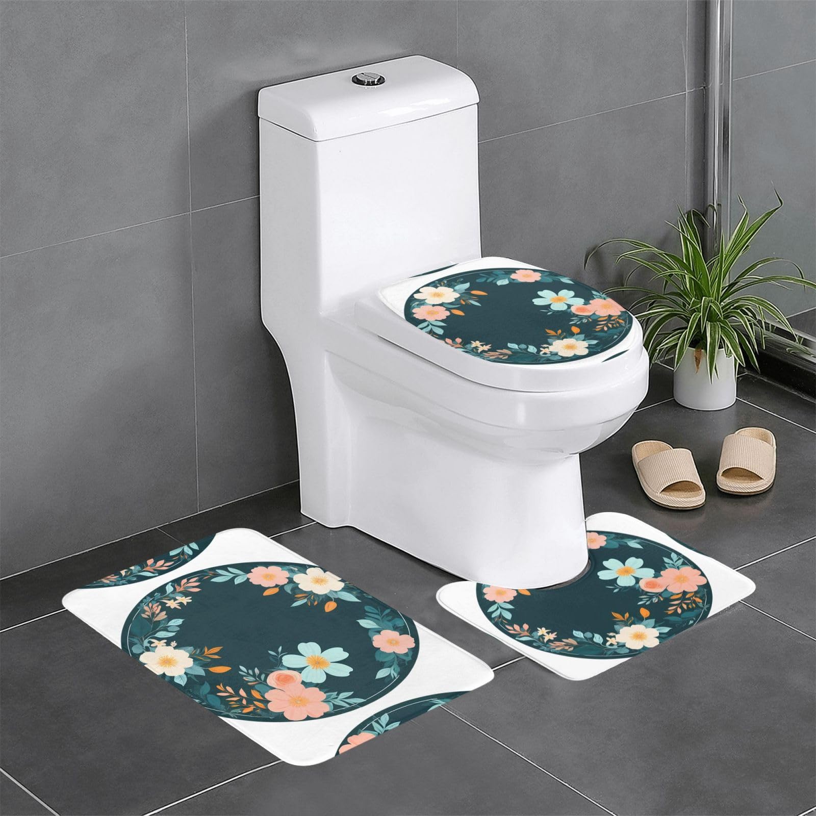 Tapis de salle de bain antidérapant pour table ronde floral 61 cm