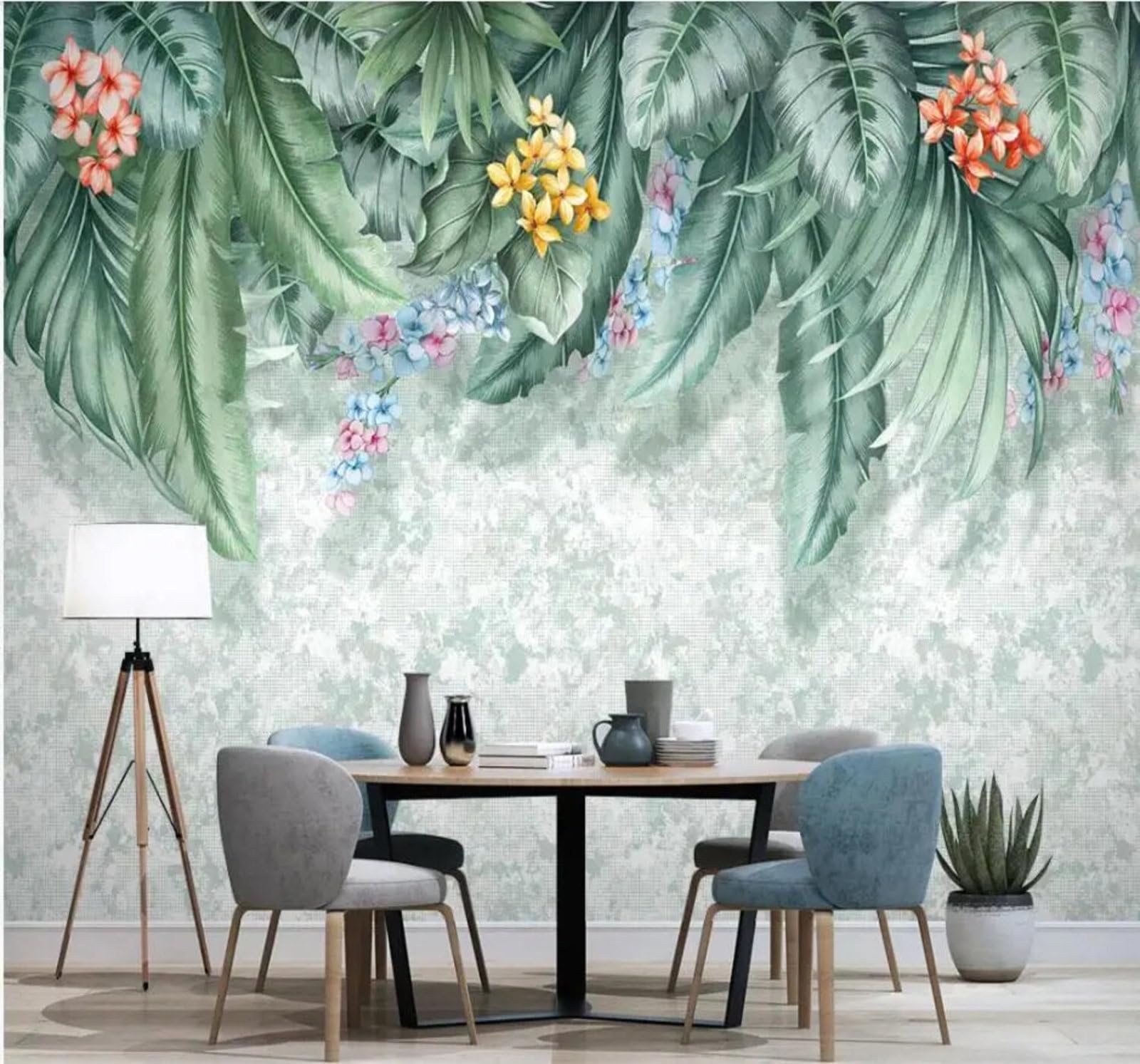 Tzxztt Hand Drawn Fresh Tropical Plants Flowers Modern 3D Wallpaper Premium Textured Silk Neutral Tones Material Ideal for Living Room Bedroom-350cm×256cm