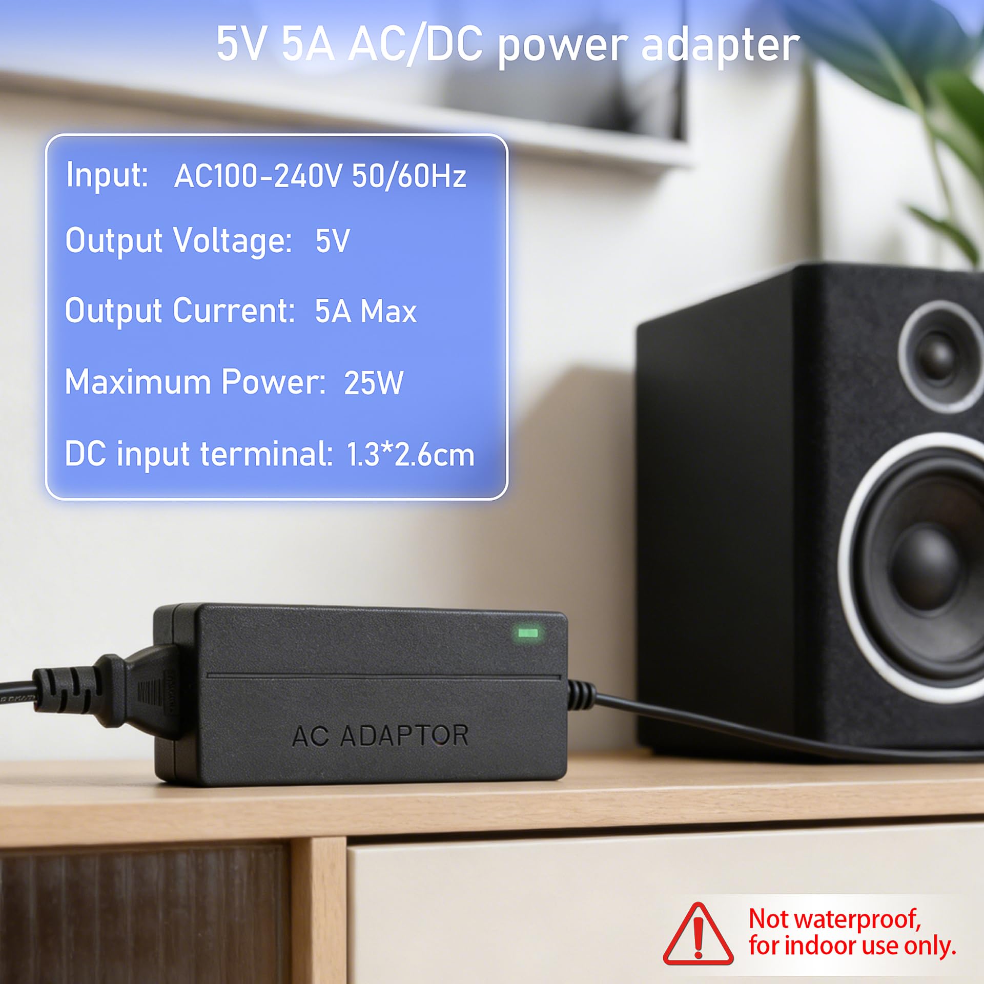 Adapter 5V 5A, zasilacz DC 5 V 25 W o wysokiej intensywności, uniwersalny adapter do taśm LED, monitora LCD, drukarki 3D i innych urządzeń, koncentrator ładowania wielu urządzeń