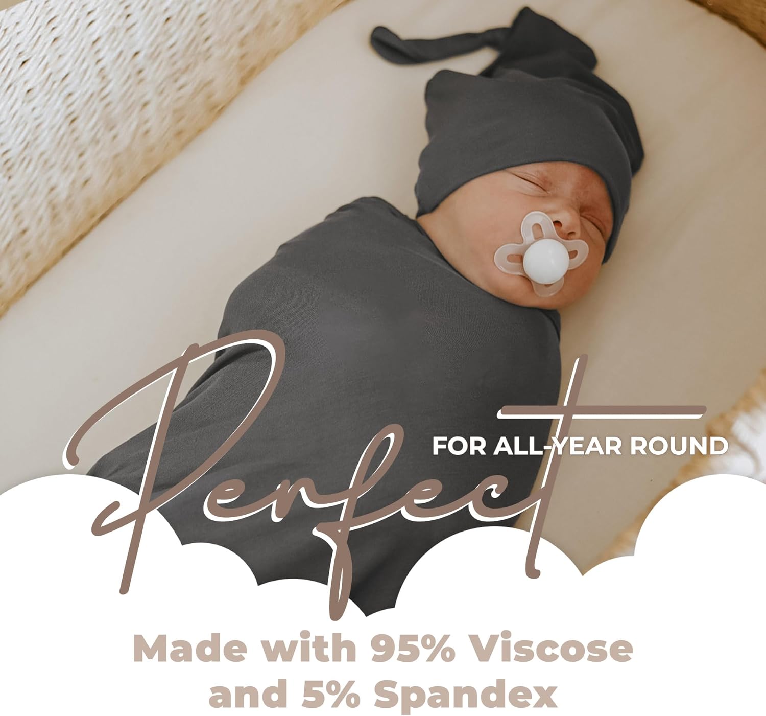 Nyte Nyte Baby - Swaddle Receiving Blankets with Matching Beanie Set Newborn Nursery Swaddle Wrap for Baby, 120 * 120 cm (Gray)