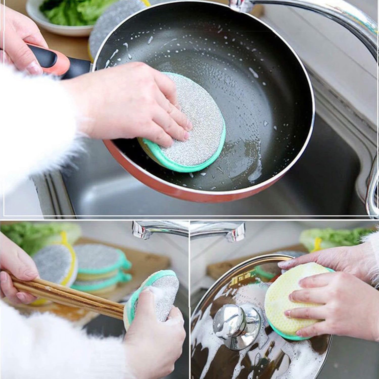 KESI Ornaments 5 Pcs Dish Sponges, Double Sided Non-Scratch Scrub Cleaning Sponges, Rough Scrubbers Side for Non-Stick Cookware, Soft Microfiber Scrub, Household Cleaning Tools for Kitchen Bathroom. 2