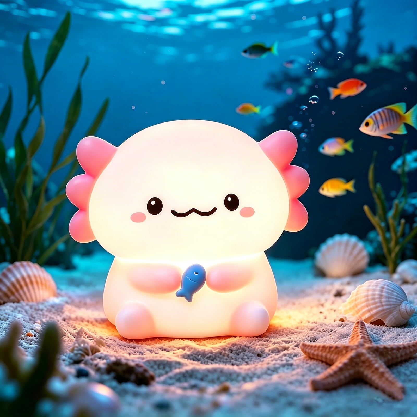GOODEA Kids Night Light, Axolotl Dimmable Bedside Nursery Lamp with 30 Min Timer, Up to 1 Week Battery Life, Silicone Rechargeable Baby Night Light for Girls, Boys, Children Gifts Bedroom Decor