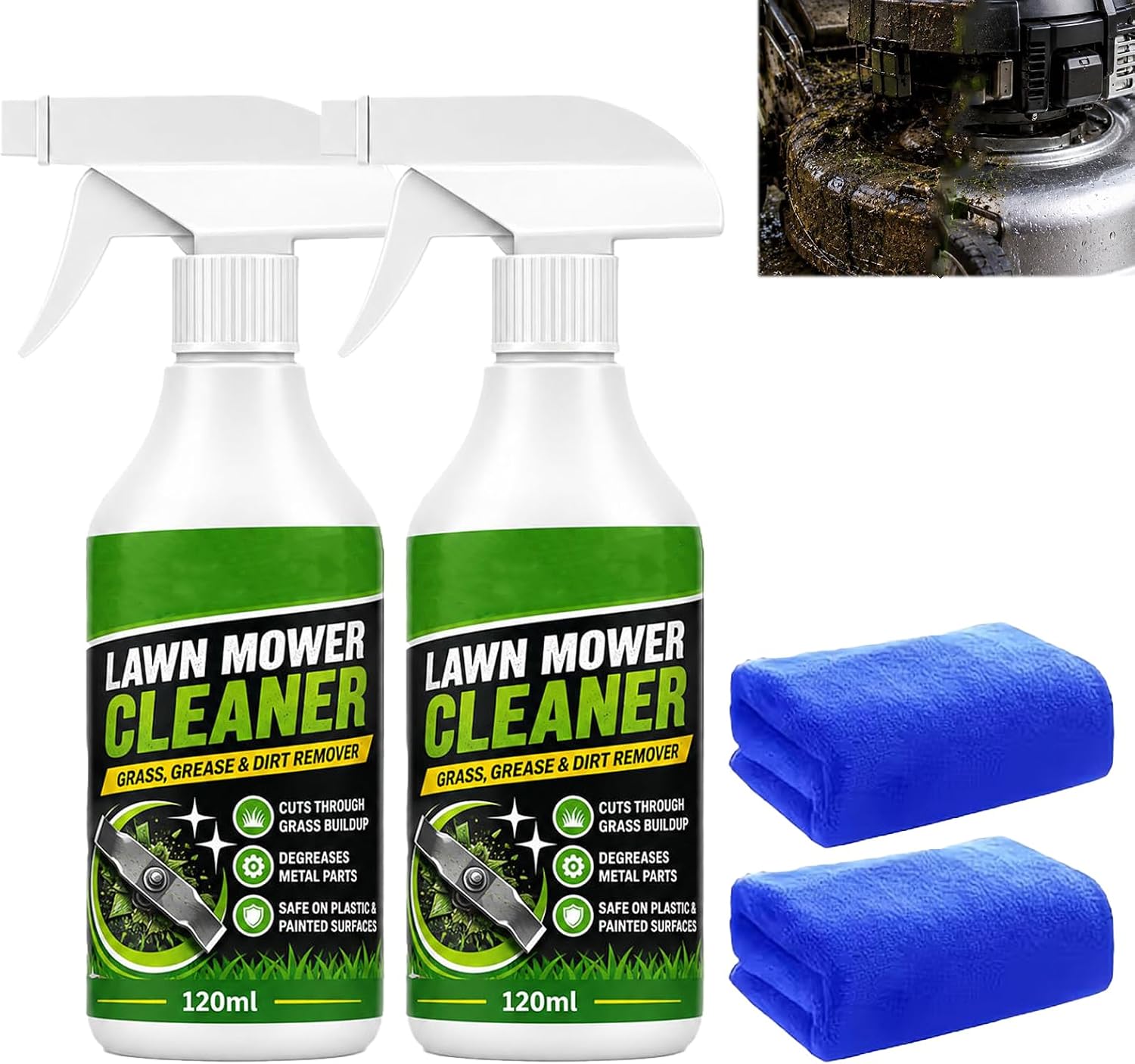 Fast Acting Lawn Mower Cleaner Spray,120ML,Lawn Mower Cleaner,Lawn Mower Cleaner Kit,for Metal,Plastic & Painted Parts，2PCS