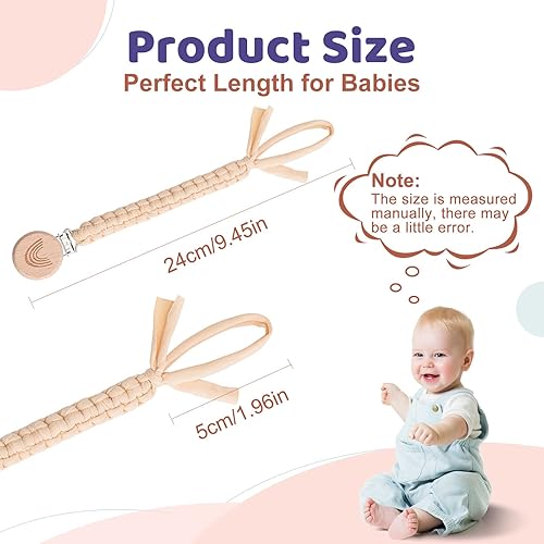 Miniatura 5 de Clip para chupete para niños y niñas, correa de soporte para chupete, estilo bohemio, arcoíris, clips de madera, hechos a mano, de algodón trenzado,