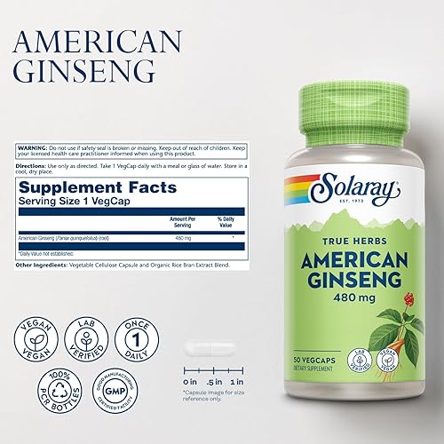 Miniatura 2 de SOLARAY Ginseng americano 480 mg | Hierba adaptogénica | Apoyo saludable para el estrés, la energía y la resistencia física | 50 VegCaps