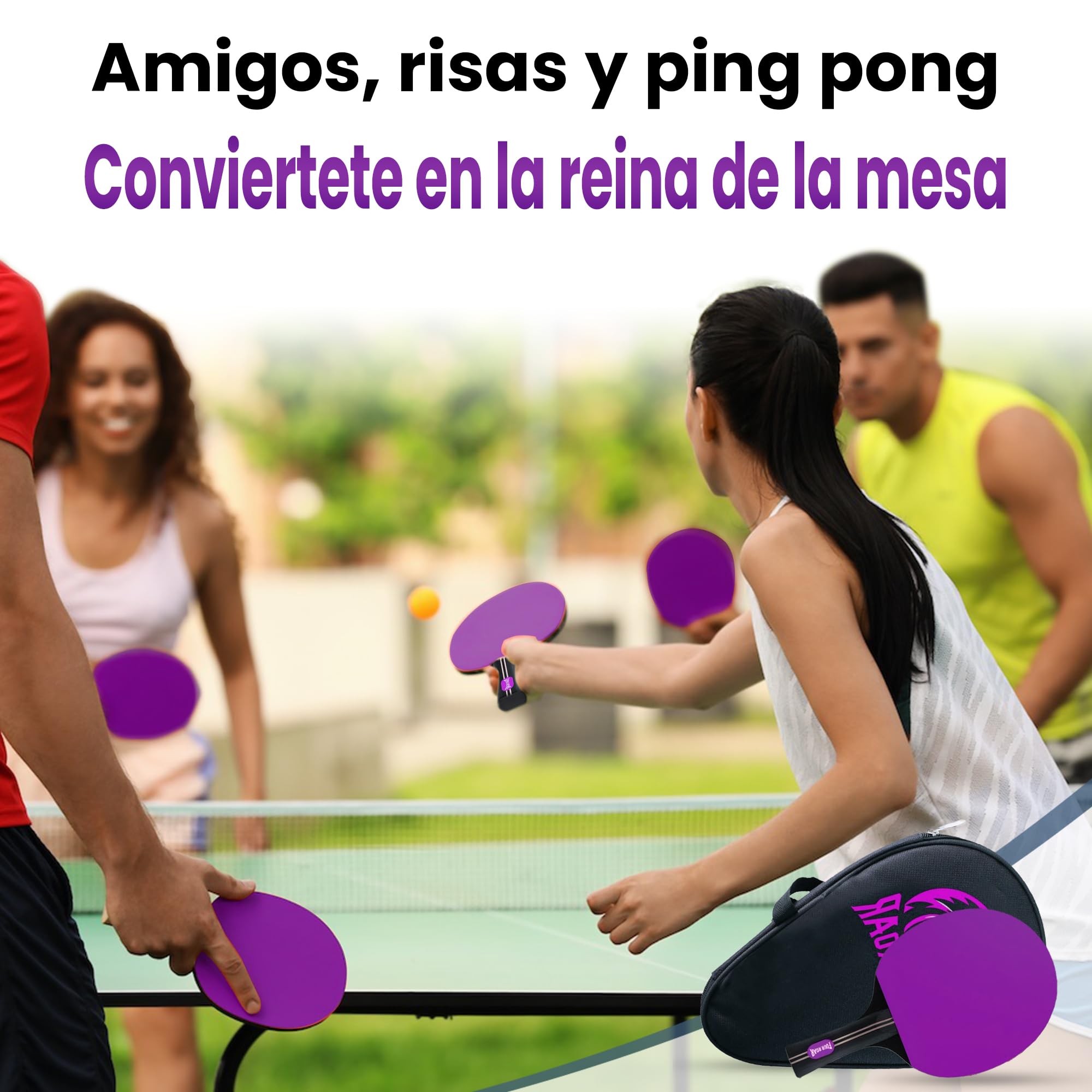 Palas de Ping Pong con 7 Capas Pack 2 Palas | Raquetas de Ping Pong para Jugadores de Todos los Niveles | Incluye 2 Pelotas y 2 Fundas para Guardar la Pala | Color Violeta