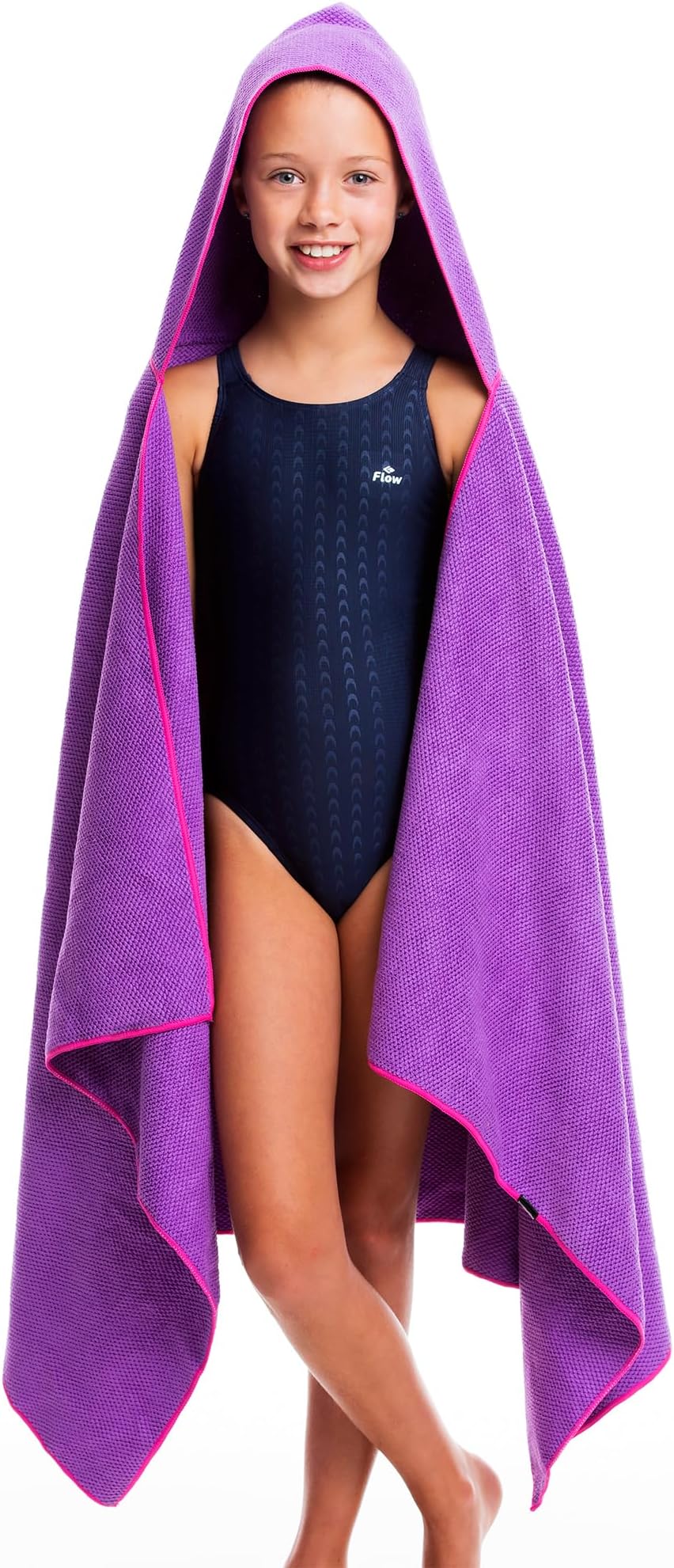 Flow Quick Dry Swim Towel with Hood - Microfiber Hooded Towel for Competitive Swimming and Other Water Sports (Purple)