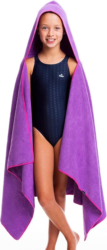 Toalla de natación de secado rápido con capucha Flow - Toalla con capucha de microfibra para natación competitiva y otros deportes acuáticos (púrpura)
