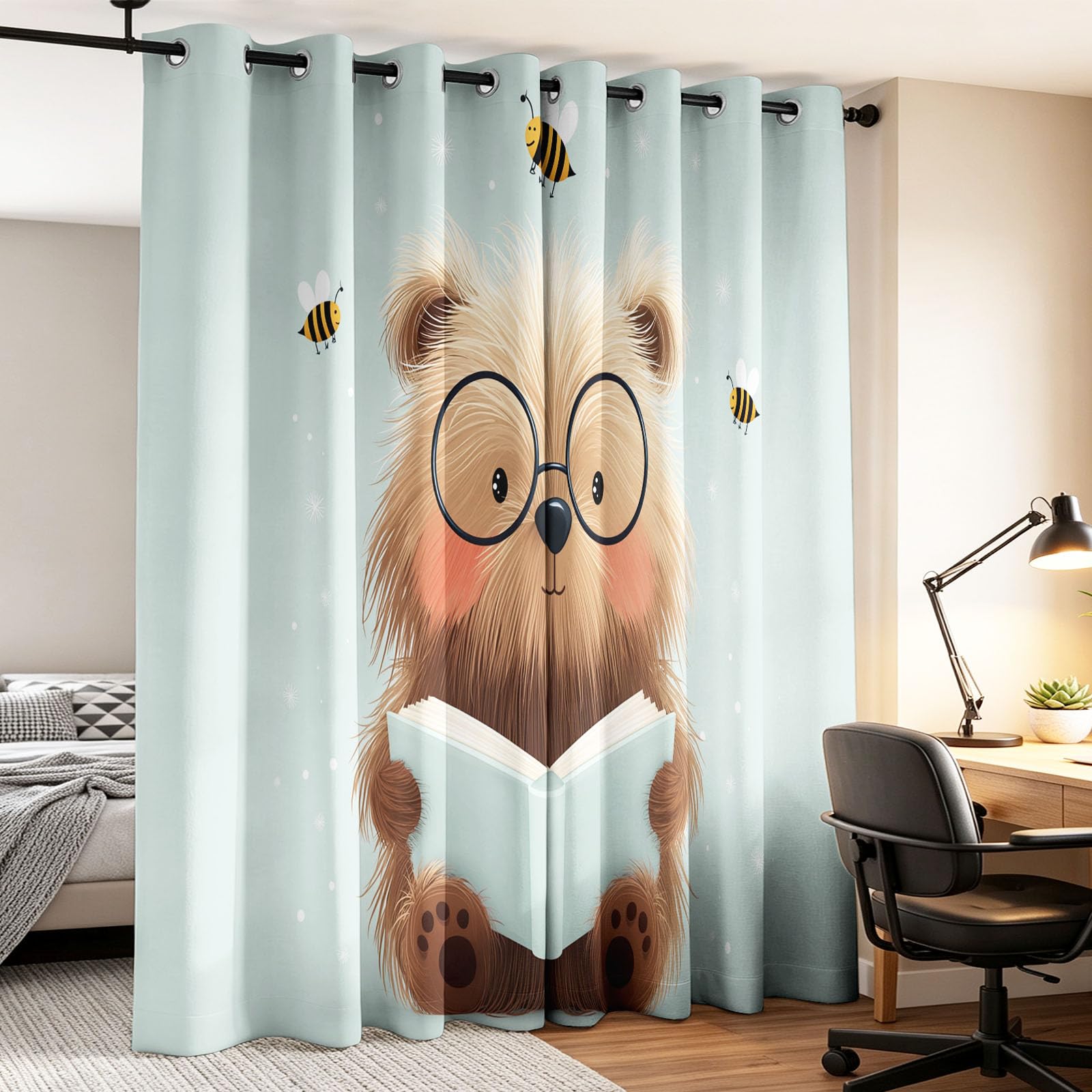 Generisch Tende oscuranti con animali, motivo: orsetto, protezione dal calore, 140 x 260 cm (larghezza x altezza), con occhielli, per soggiorno