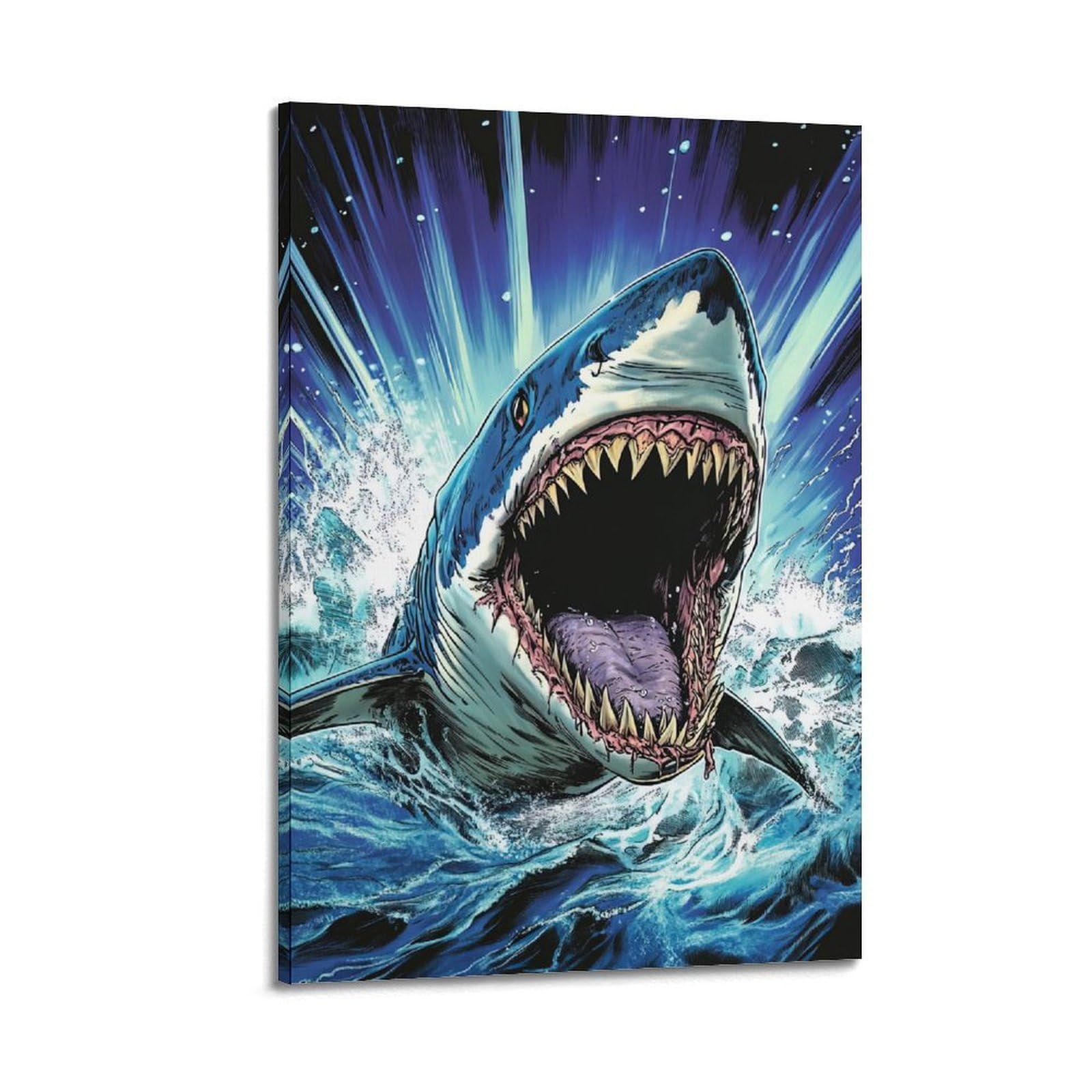 ZSZWHJ Animal Poster Sharks with Bloody Mouths Poster Decorative Painting Canvas Wall Posters And Art Picture Print Modern Family Bedroom Decor Posters 08x12inch(20x30cm)