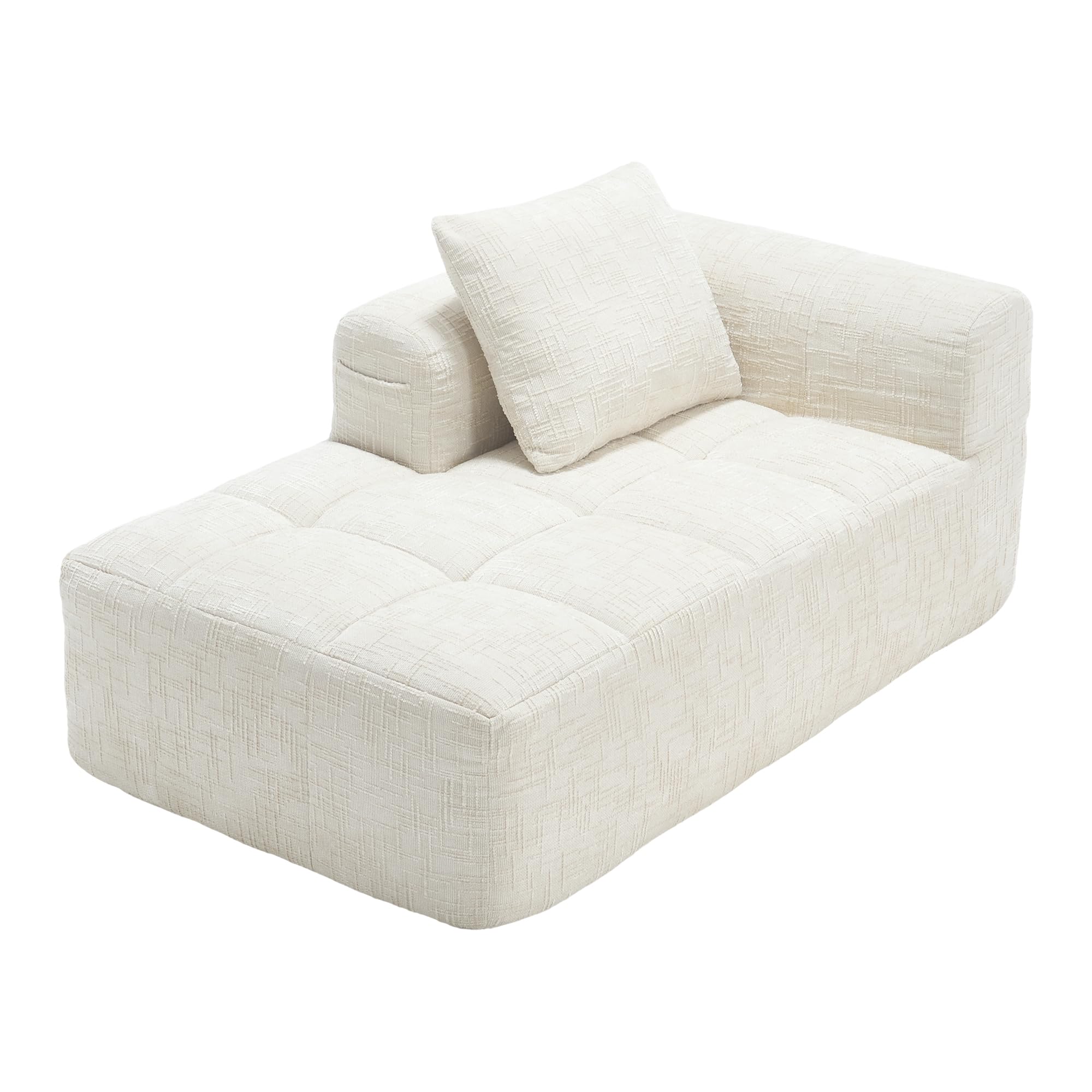 Moderno divano modulare a forma di L, nessuna installazione necessaria, divano in ciniglia con sedile reclinabile e braccioli, tasca laterale per telecomando (beige, 1 seat)