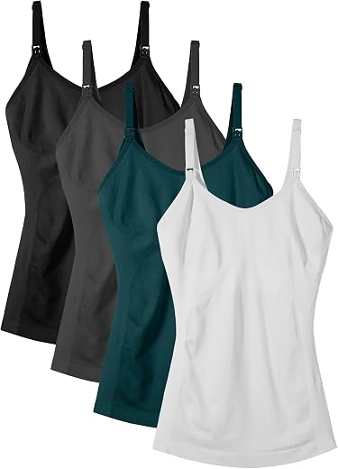 Women’s Maternity Nursing Tank Tops with Built in Bra for Breastfeeding Shirt 4Pack