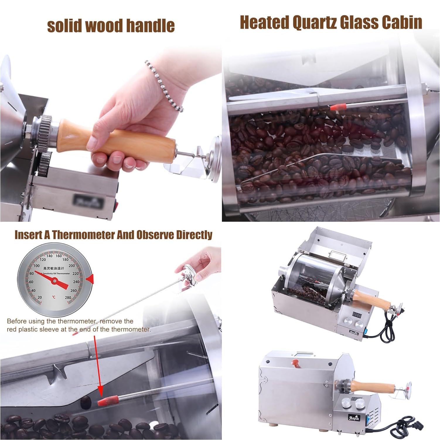 Tostatrice caffè domestica, tostatrice elettrica da 1200 W con termometro, velocità regolabile 1~66 giri/min Tostatrice professionale per chicchi di caffè, perfetta per tostare chicchi di ca