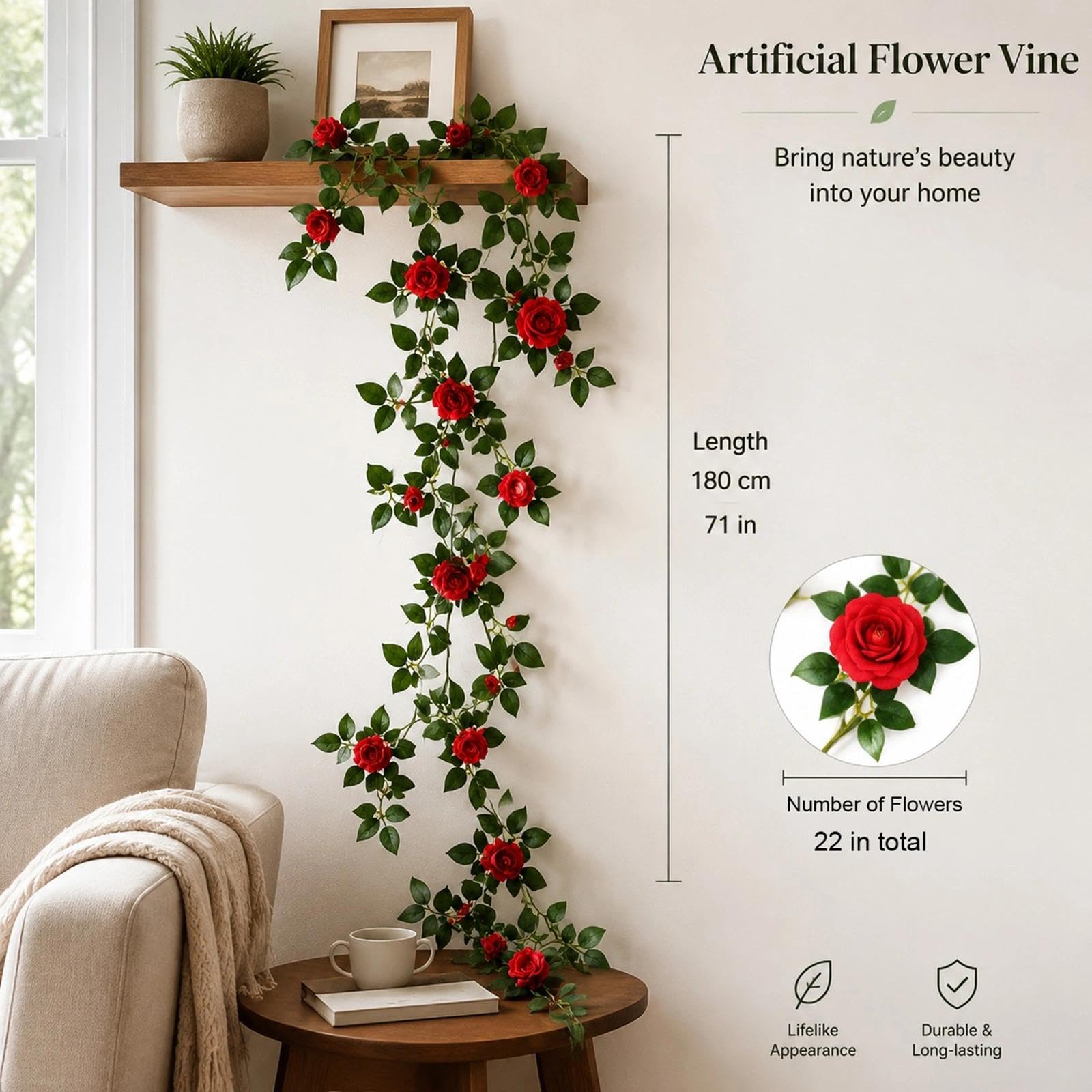 2er-Set Kunstseide-Rosengirlande Hängend für Hochzeit & Zuhause(Hellrosa) | 180cm Seide Rosenranke Hängend Blumengirlande für Hochzeit Garten Haus Wand Innen Außen Dekoration