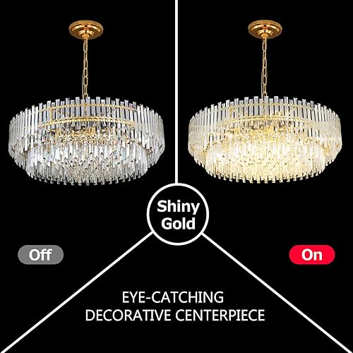 Miniatura 3 de Lámpara de araña de cristal de cobre dorado de 39 pulgadas para comedores dormitorio, vestíbulo, entrada, techo colgante colgante