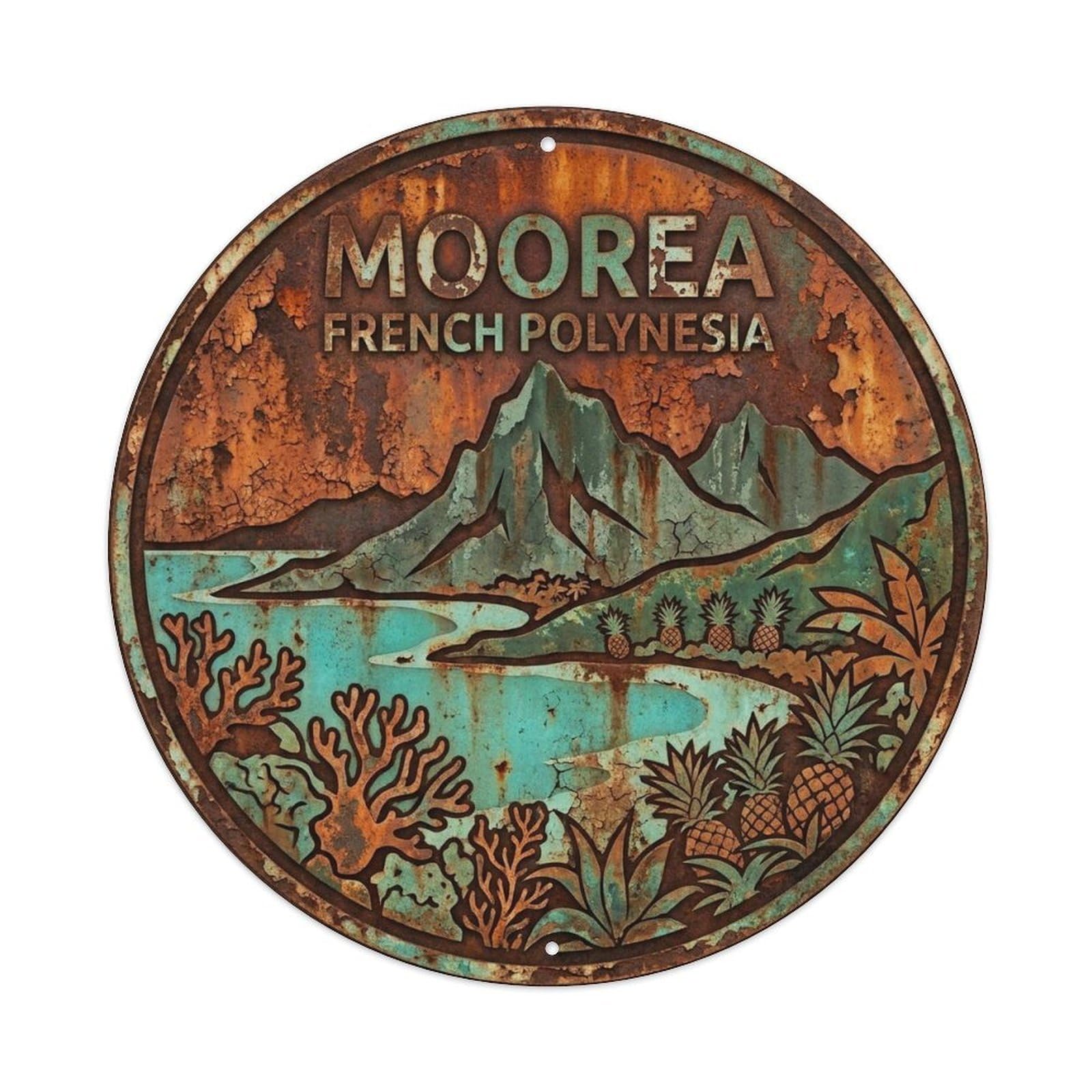 Olyhtr 8X8inch Classic Style Retro French Polynesia Moorea Travel Landmark Metal Tin Sign