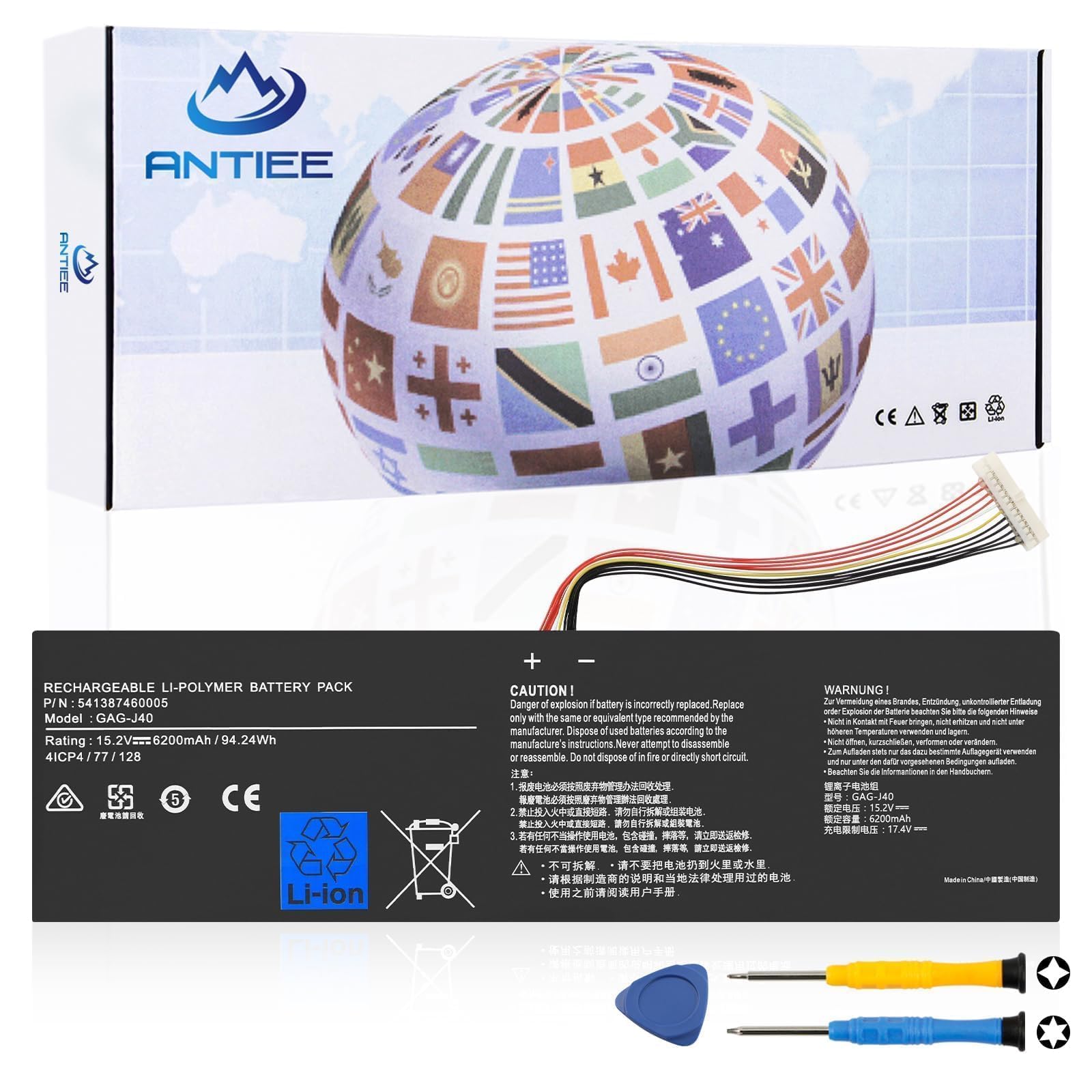 ANTIEE 94.24W GAG-J40 Laptop Batería para Gigabyte Aero 14 V7 K7 14-P64WV6 14-W-CF2 15 15X V8 15W 15-x9 Aorus X5 V6 V7 V8 X7 DT V6 V7 V8 X9 DT Series 541387460002 541387460003 4ICP4/77/128 15.2V