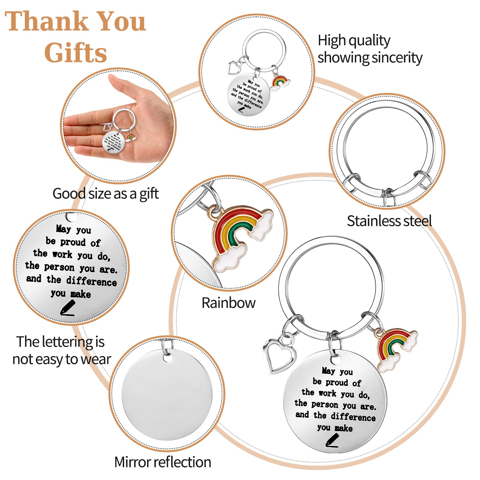 Zuimei 36 Pcs Thank You Gifts for Colleagues Employee Appreciation Gifts Keyring Inspirational Rainbow Keychain Thank You Card with Envelopes Leaving Gifts for Women Men Coworker Teacher Nurse - Image 3