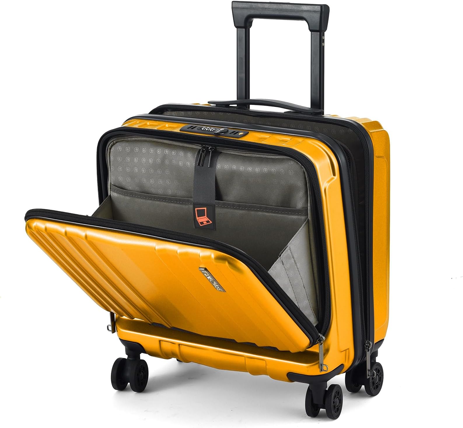 - 16" Carry on Luggage with 2 Laptop Compartments, Lightweight Hardshell ABS+PC Suitcase with Dual Control TSA Lock, with YKK Zipper, 4 Spinner Silent Wheels, for Business Travel, Orange