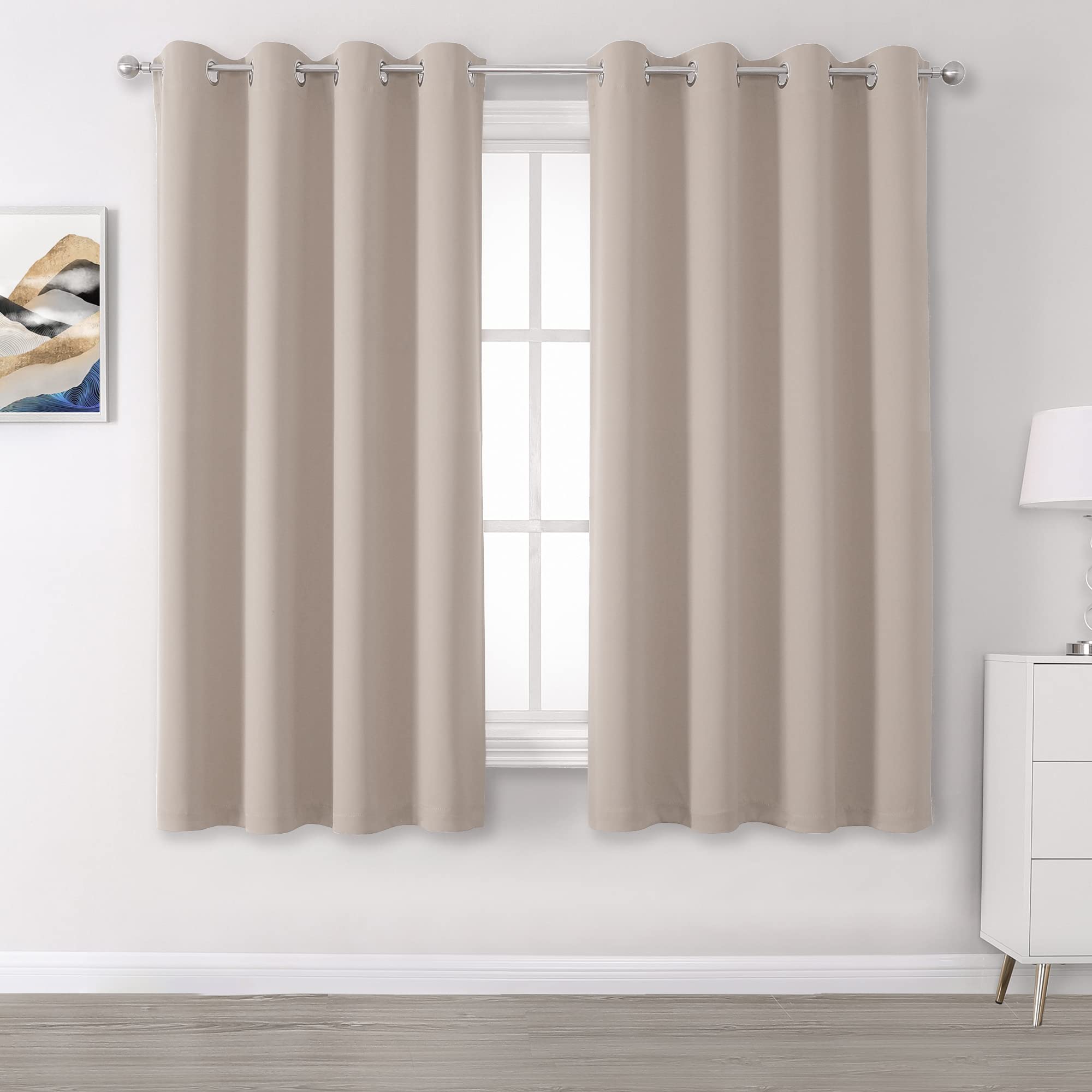 Light Brown Curtains for Kitchen Short Windows 45 Inches Long Solid Blackout Curtain Panels Thermal Insulated Grommet Top Room Darkening Curtains for Bedroom 52 x 45 Inch Length
