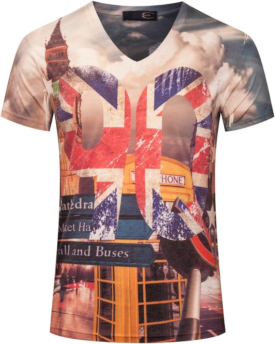 JUCA Men's T Shirt Short With Cool 3D Print Construction XL