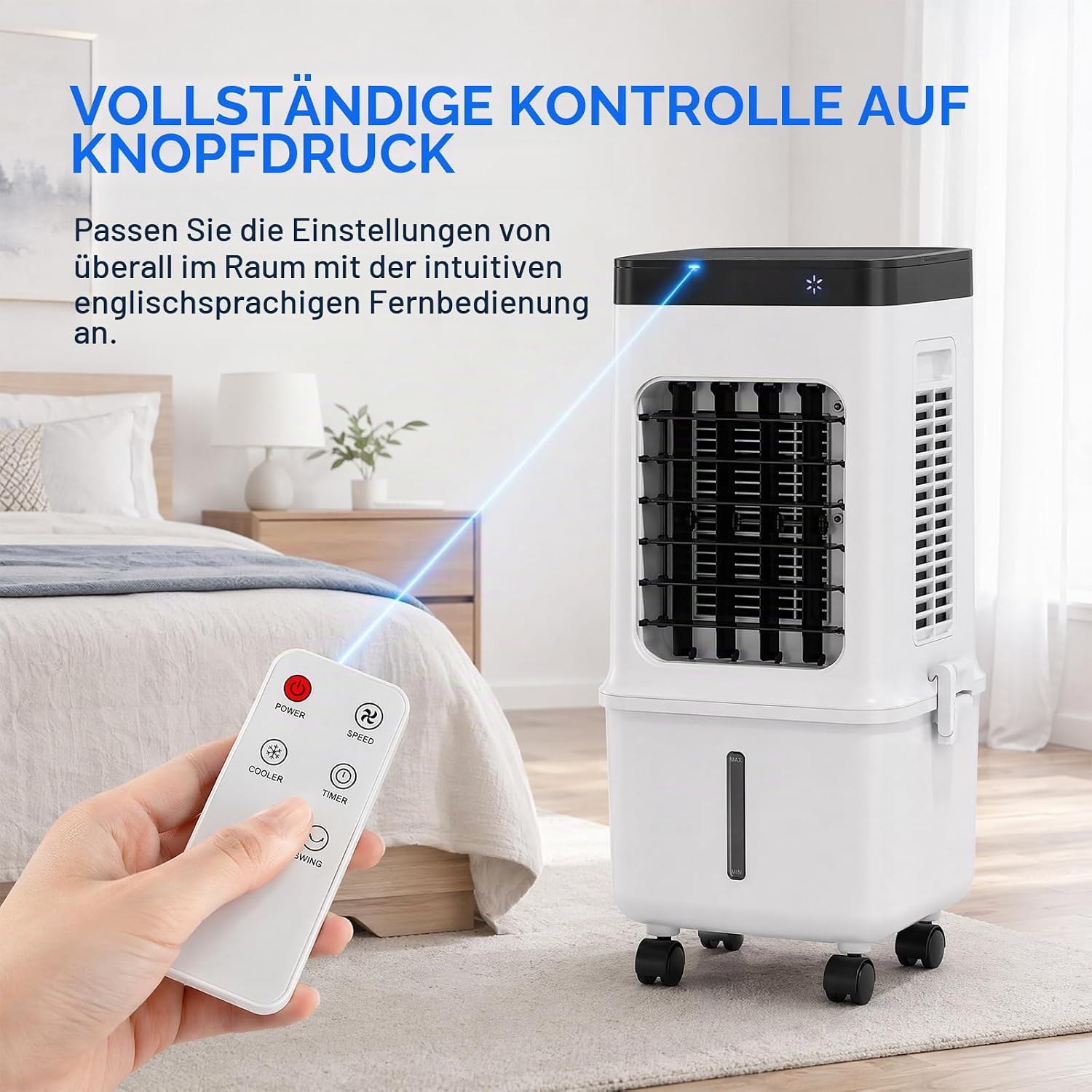 Verdunstungskühler 7,5L ohne Abluftschlauch, mobiler 4-in-1 Luftkühler