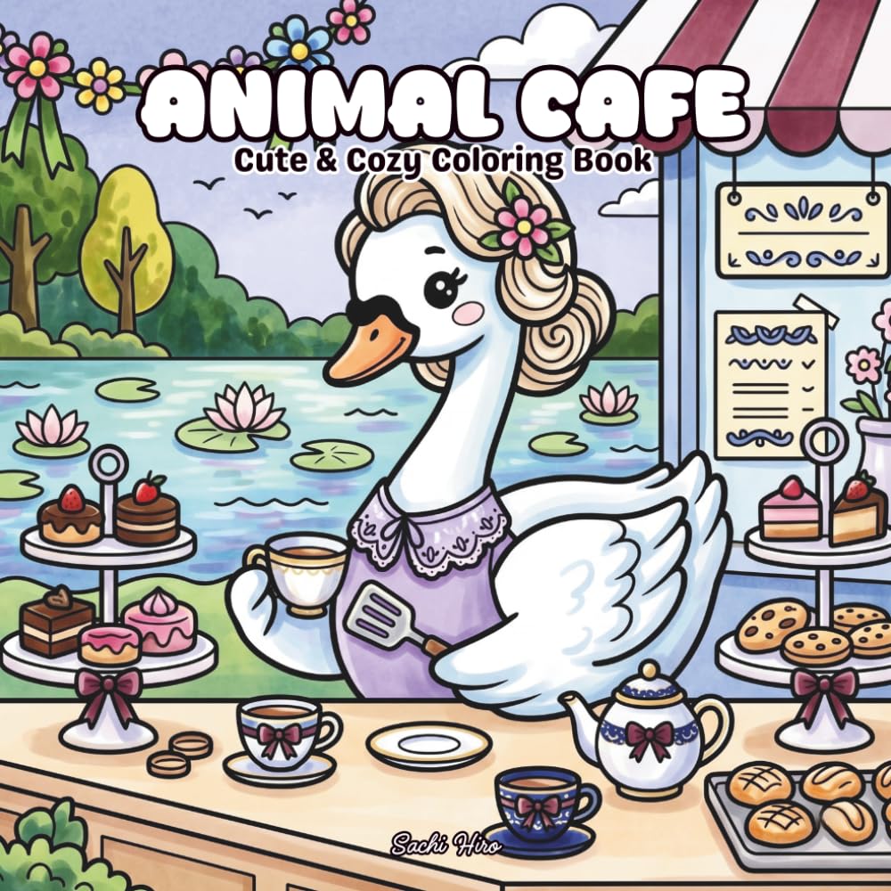 Animal Cafés Coloring Book for Adults and Teens: Adorable Animal Café Adventures with Stylish Animals, Retro Hairstyles, Charming Global Café Themes, ... Bold & Easy Designs (Fantasy Coloring Pages)
