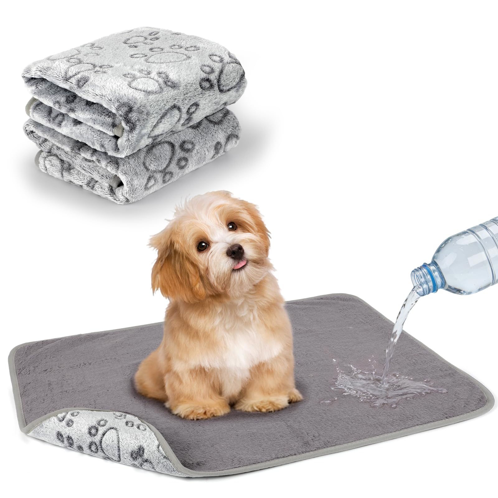 HYLYUN 2 Pack Small Dog Waterproof Blanket, 76 x 52 cm, Paw Print Gray