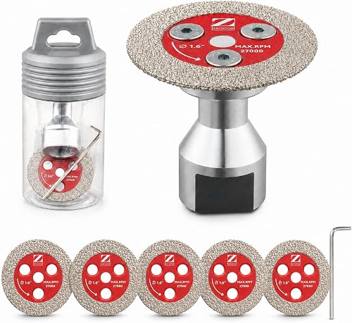 ZORUNNA 6 Pack 1.6" Mini Diamond Glass Cutting Disc with 1/4" Flange | Smooth Shallow Tile Cutting Blade, Chip-Free, for Detail Glass, Porcelain, Jade, Ceramic, DIY Art