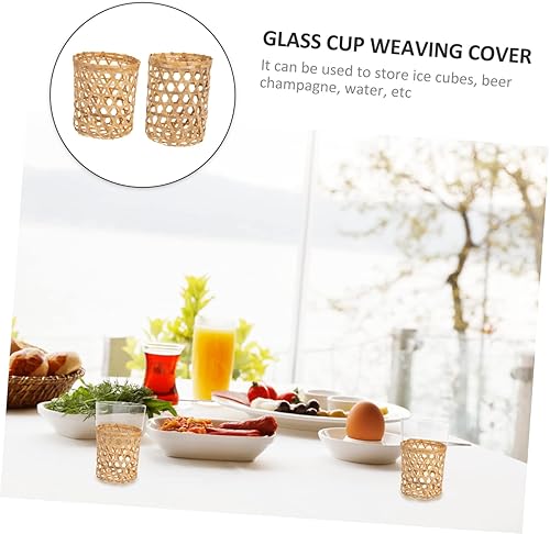 Miniatura 5 de BESTonZON 2 fundas de bambú para tazas de vidrio, decoración de vidrio, vaso de café, jarrón de ratán, centros de mesa de boda para mesas jarrones a