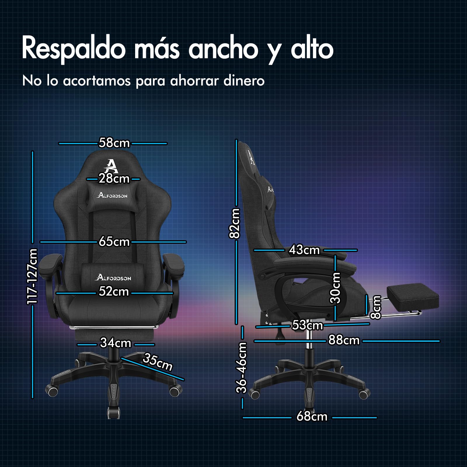 ALFORDSON Silla Gaming con Cojín Lumbar y Cervical, Silla Oficina Gamer Ergonómica Reclinable con Masajeador, Respaldo Alto Acolchado, Ideal Ordenador,Oficina,Videojuego,Escritorio, Lino(Gris Oscura)