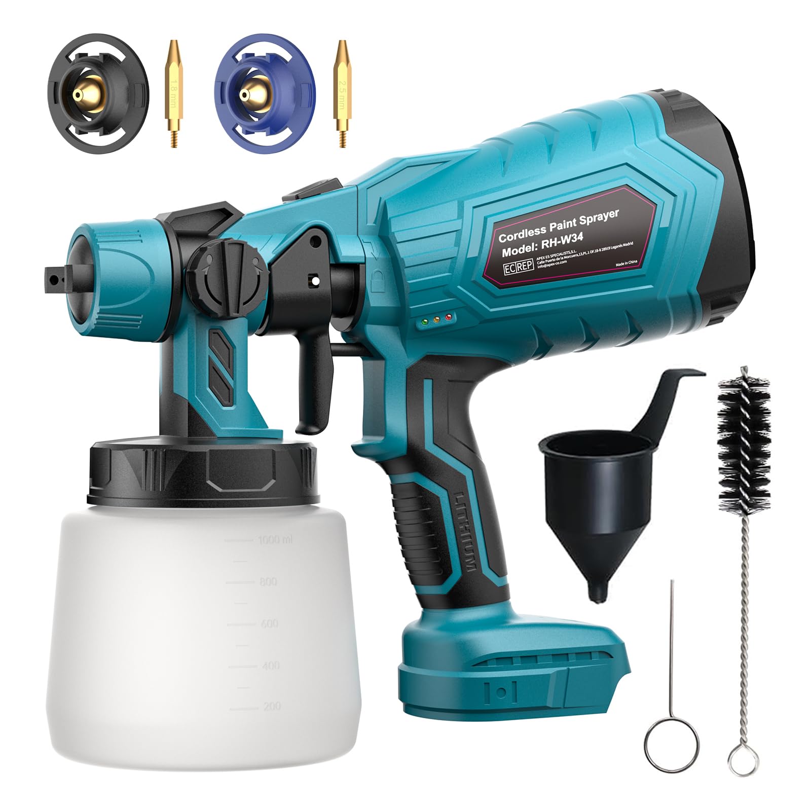 Kabelloser Farbsprühsystem für makita 18V Akku (ohne Akku), AKKU-Farbsprüher für Zäune und Terrassendielen, Sprühpistole, Handfarbsprüher für Zuhause DIY Malerei, 3 Sprühmuster & 1000mL Tank