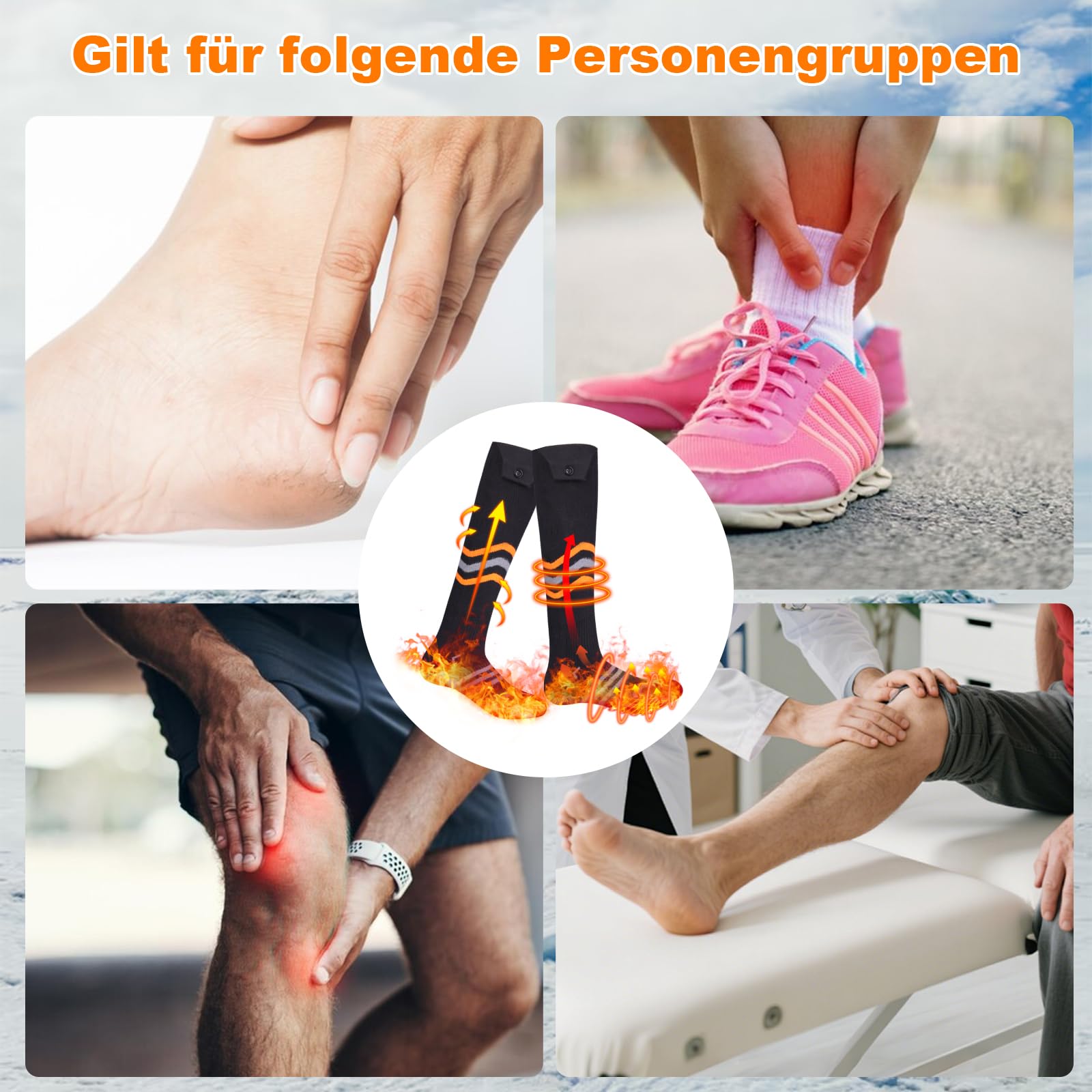 Beheizbare Socken Damen Herren 360° Heizung 5000mAh Wiederaufladbare Heizsocken Warme Socken für Vorderfuß und Füße 4 Wärmeeinstellungen für Skifahren Angeln Radfahren Camping Wandern Winter Sport