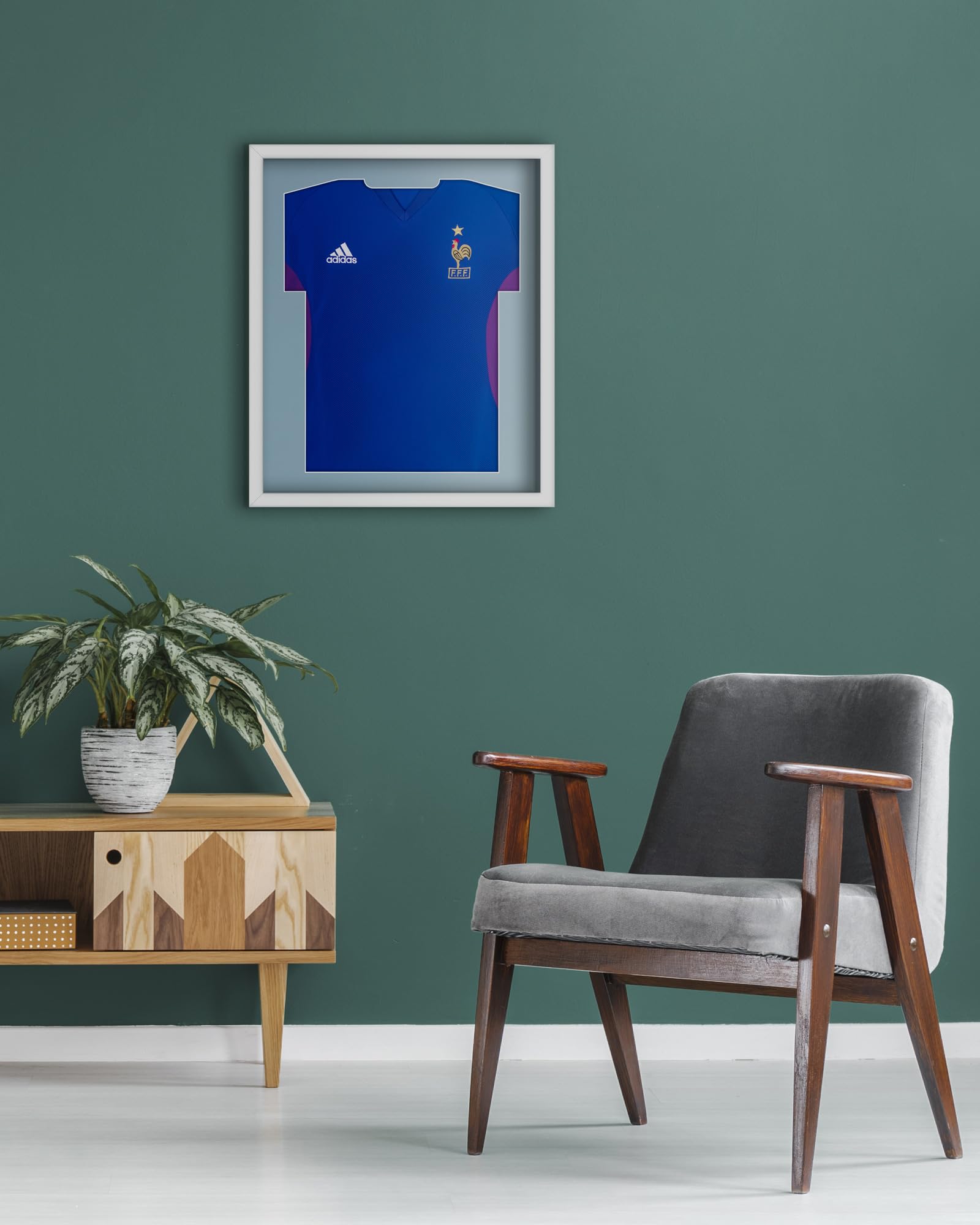 ARTIS - Vitrina expositora para colecciones PREMIUM - Marcos de madera para camisetas de fútbol - 53,4x63,4x5 cm - Blanco con cristal acrílico - Marcos para camisetas de baloncesto, balonmano