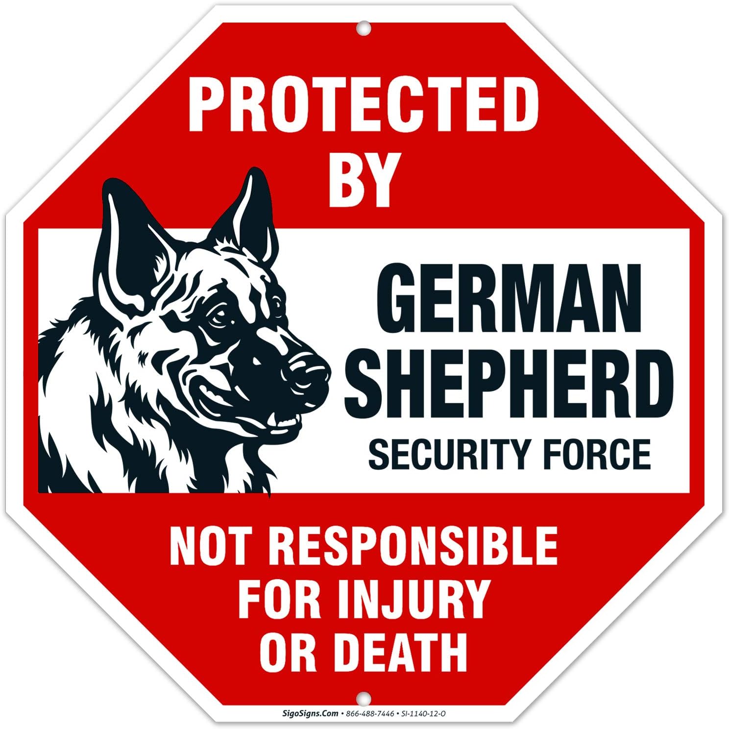German Shepherd Sign, Beware German Shepherd Dog Warning Sign, 12x12 Octagon Rust Free Aluminum,Weather/Fade Resistant, Easy Mounting, Indoor/Outdoor Use, Made in USA