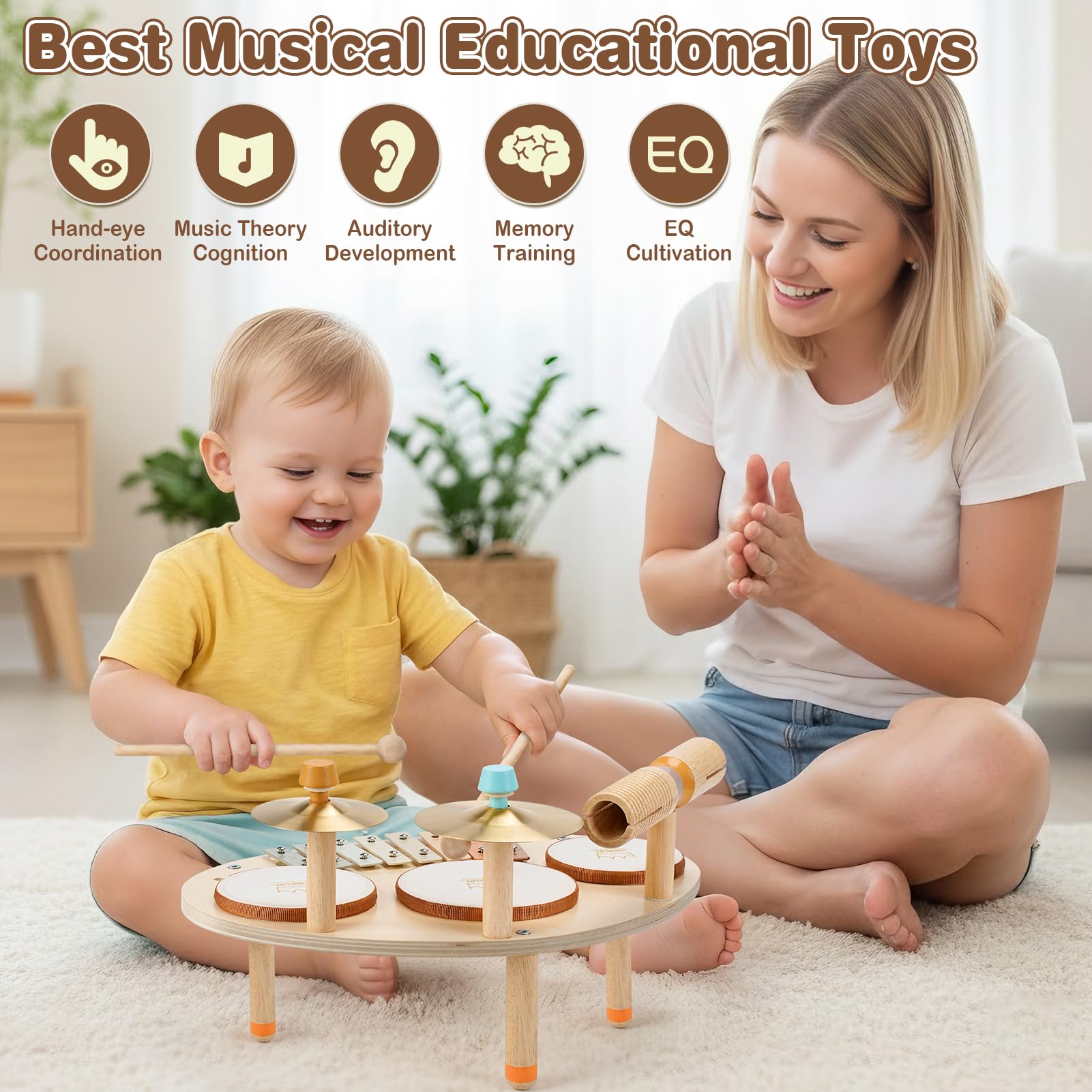Zabawka drewniana perkusja dla dzieci, bęben ksylofony, instrumenty muzyczne, zabawka dla dzieci od 3, 4, 5 lat, dla chłopców i dziewczynek, zabawka Montessori