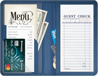 RSAquar Server Book, Premium Leather Server Books for Waitress, Waiter Wallet Waitress Book Fit Server Apron, JD-Blue