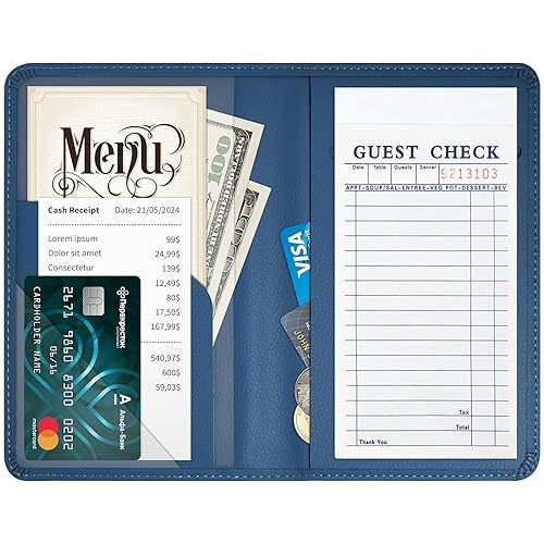 Miniatura 63 de RSAquar Libreta de servidores con bolsillo con cremallera, libros de cuero de primera calidad para camarera, cartera para camarera, delantal