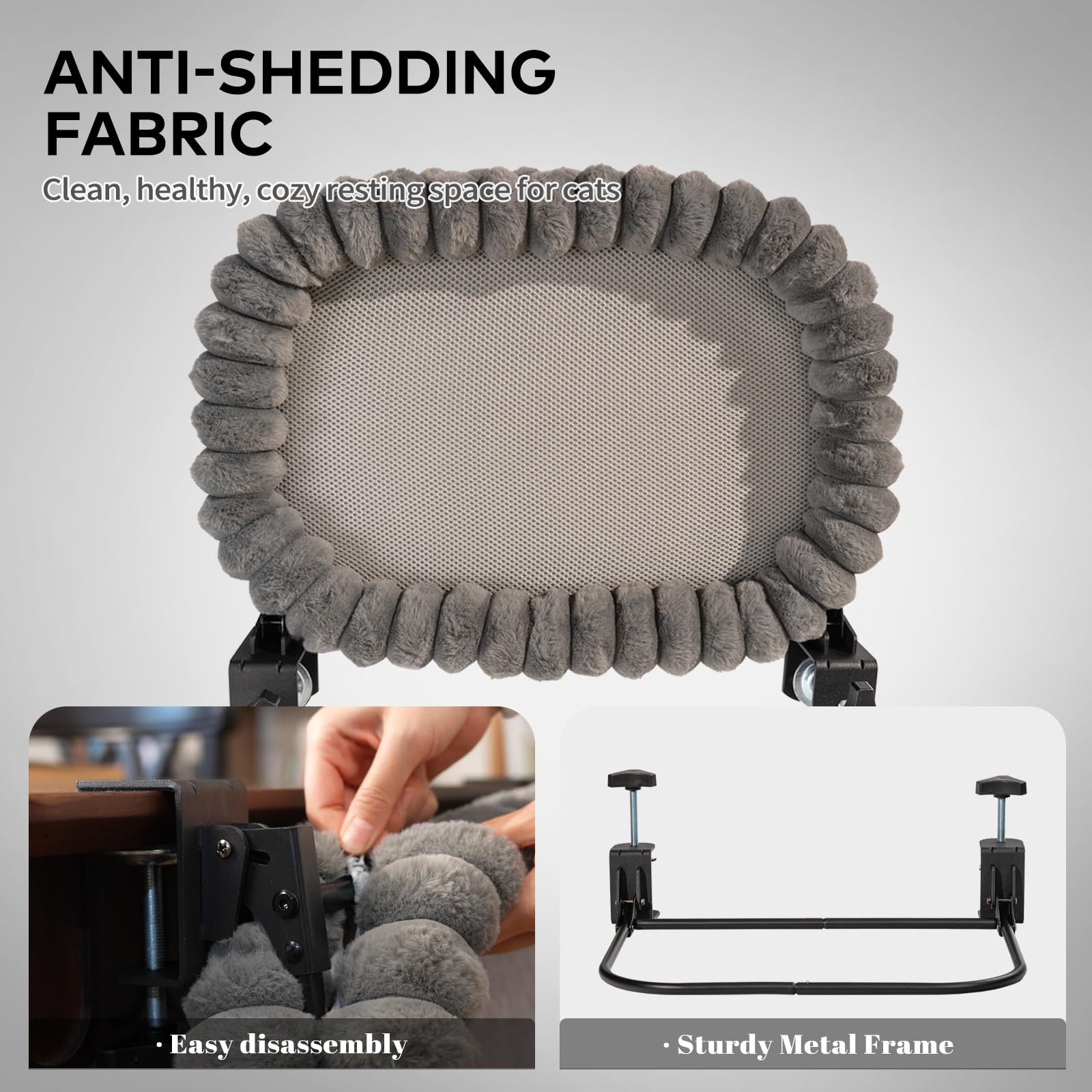 CheerPals Lit pour Chat Bureau Pliable, Hamac Chat Suspendu avec Support en Métal Robuste (2 KG), Panier Réversible Hiver/Été pour Table, 60x38x12 cm