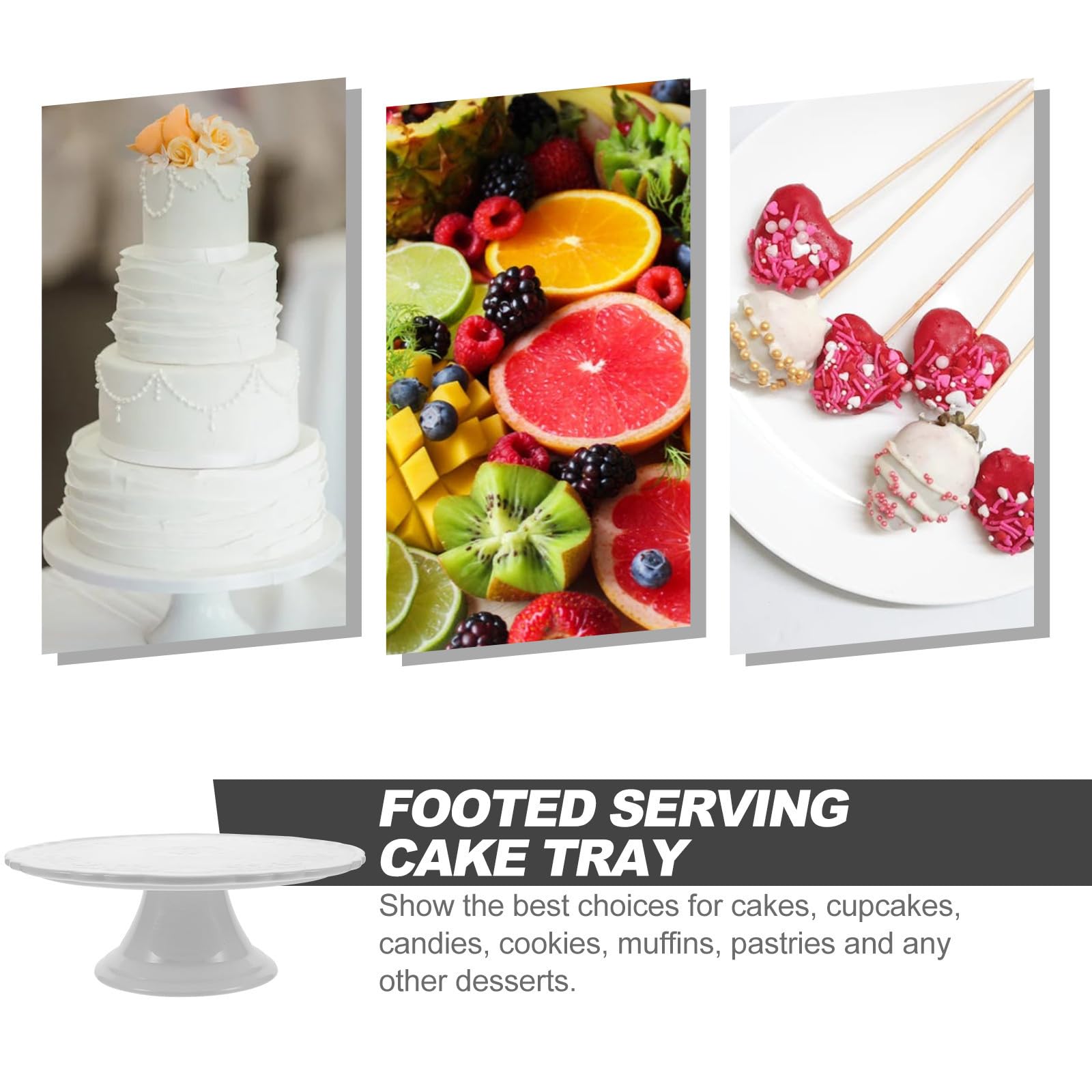 Alzatina per Dolci in Ceramica Bianca 28cm Rilievo | Piatto Alto per Dessert e Frutta, Uso Domestico e Lauree, Design Elegante