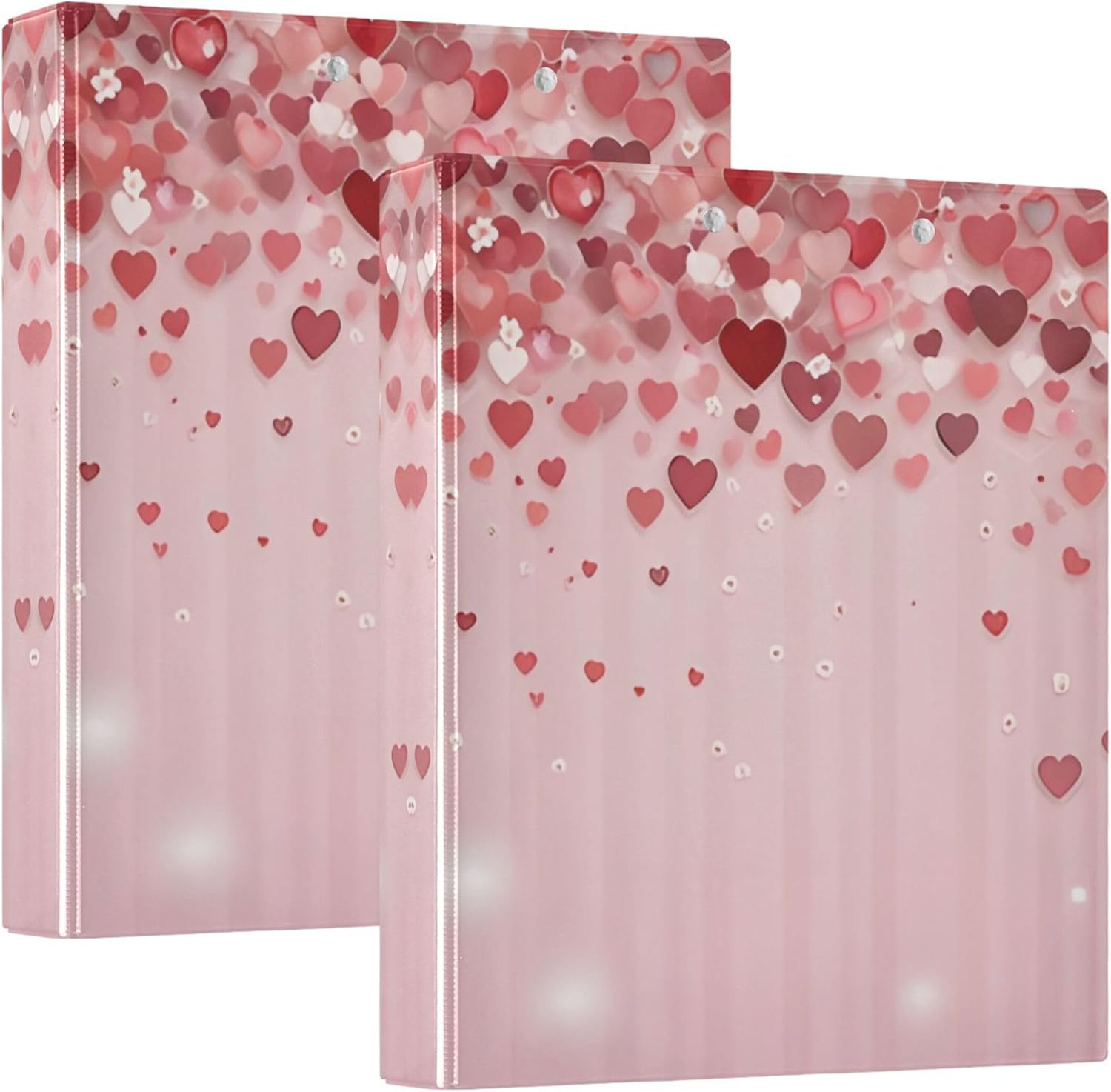 Valentine's Day Heart 3 Ring Binders, 1.5” Round Ring Binders with Clipboard - Letter Size, 3 Interior PVC Clear Pockets & Anti-Slip Clip for Office School Supplies, 2PCS